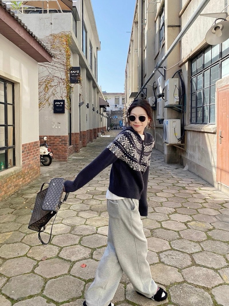 DIAVEL｜【秋冬新作】ノルディック柄ダブルジップニットパーカー