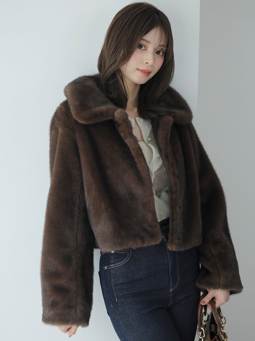 SNIDEL｜ステンカラーショートファーコートジャケット | Rakuten