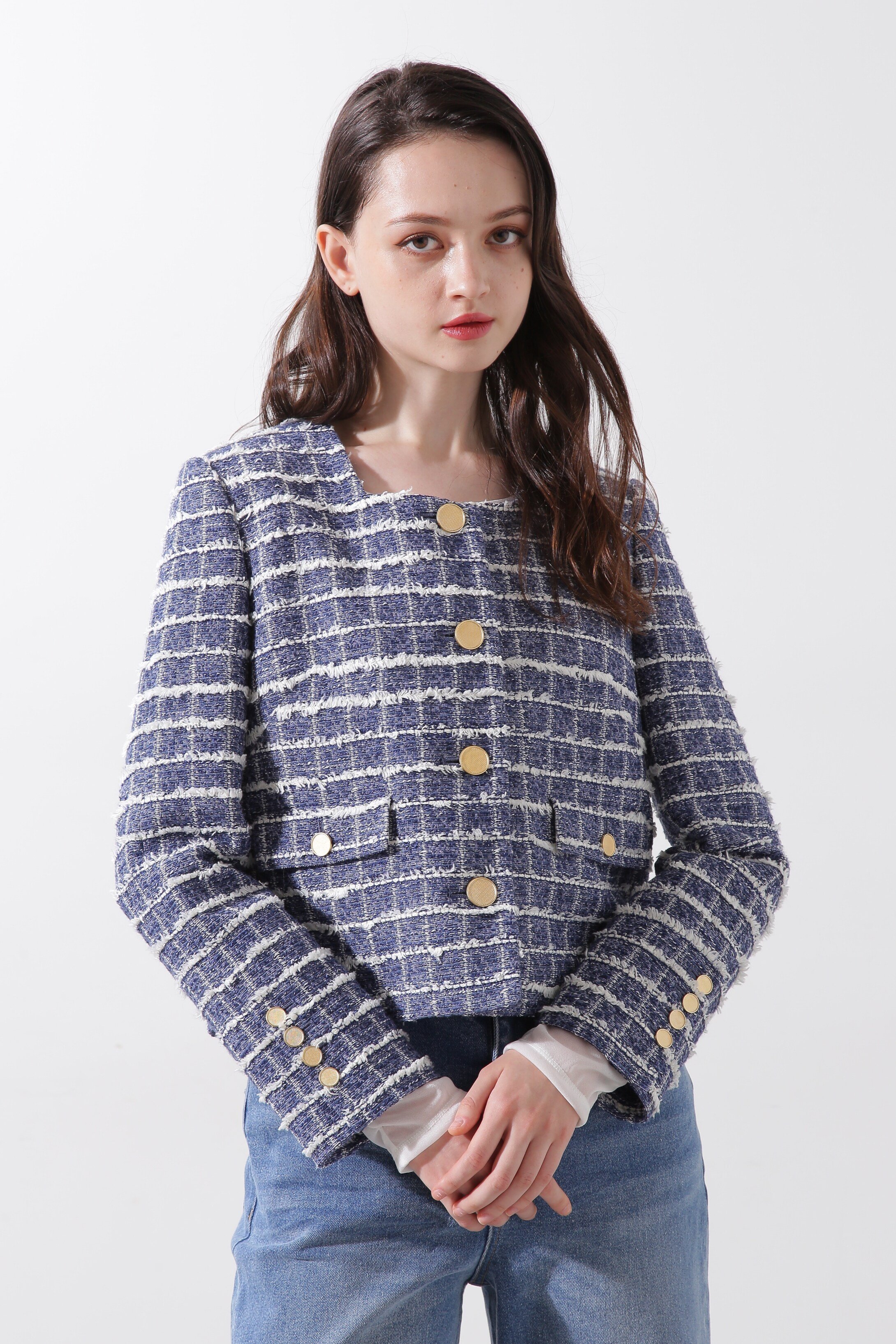 PINKY&DIANNE｜◇スクエアーネックツイードジャケット | Rakuten