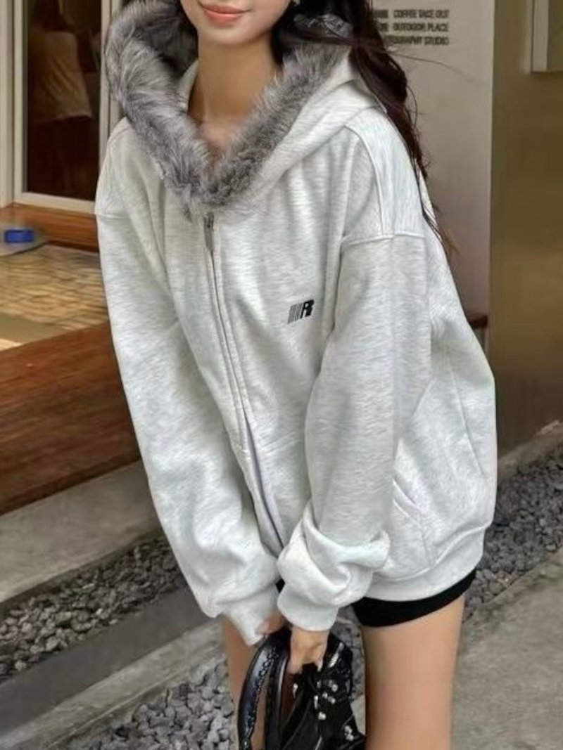 DIAVEL｜【秋冬新作】ファー付きフードゆったりスウェットパーカー