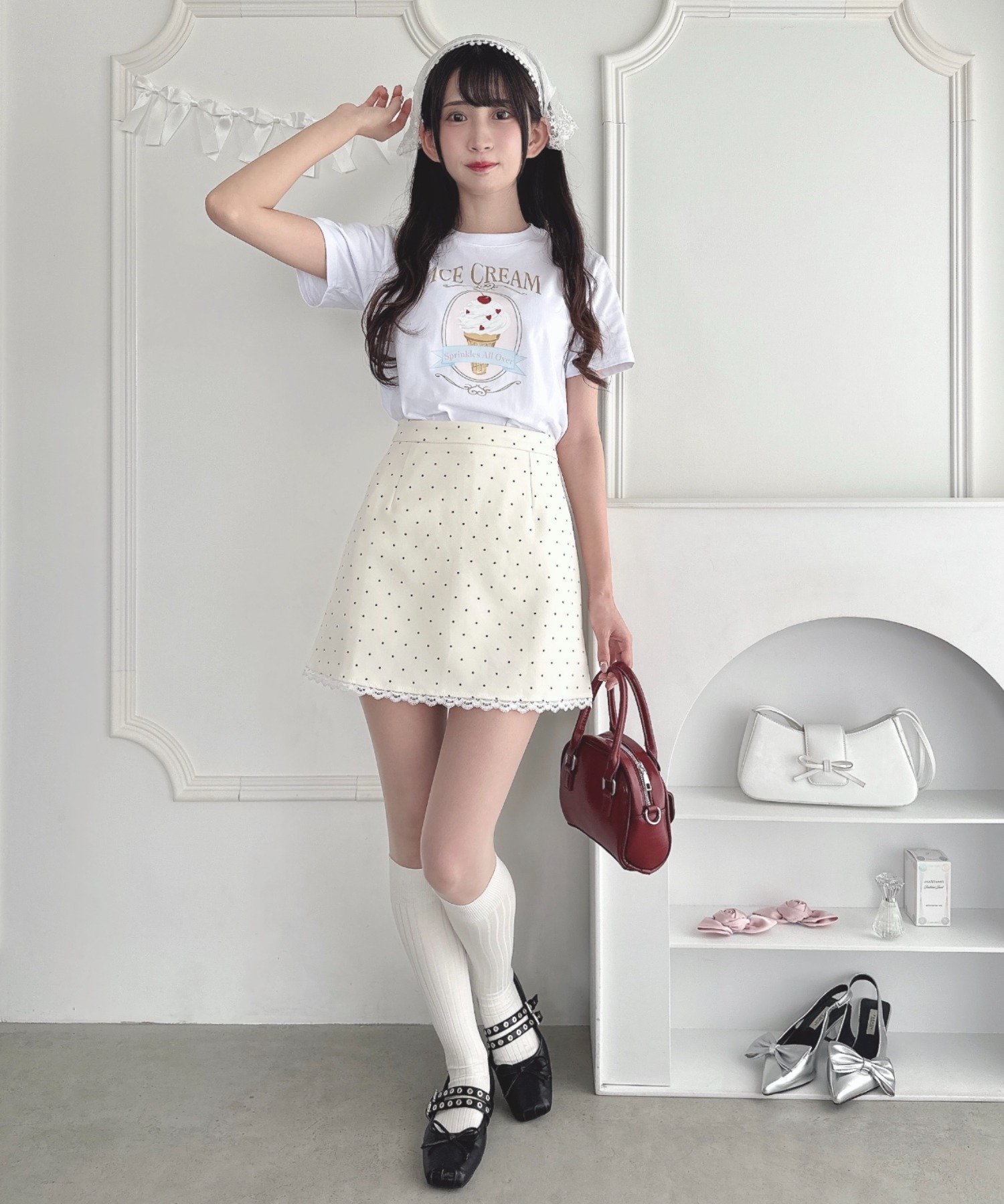 Outfitter lab｜ポルカドットレースミニスカート | Rakuten Fashion