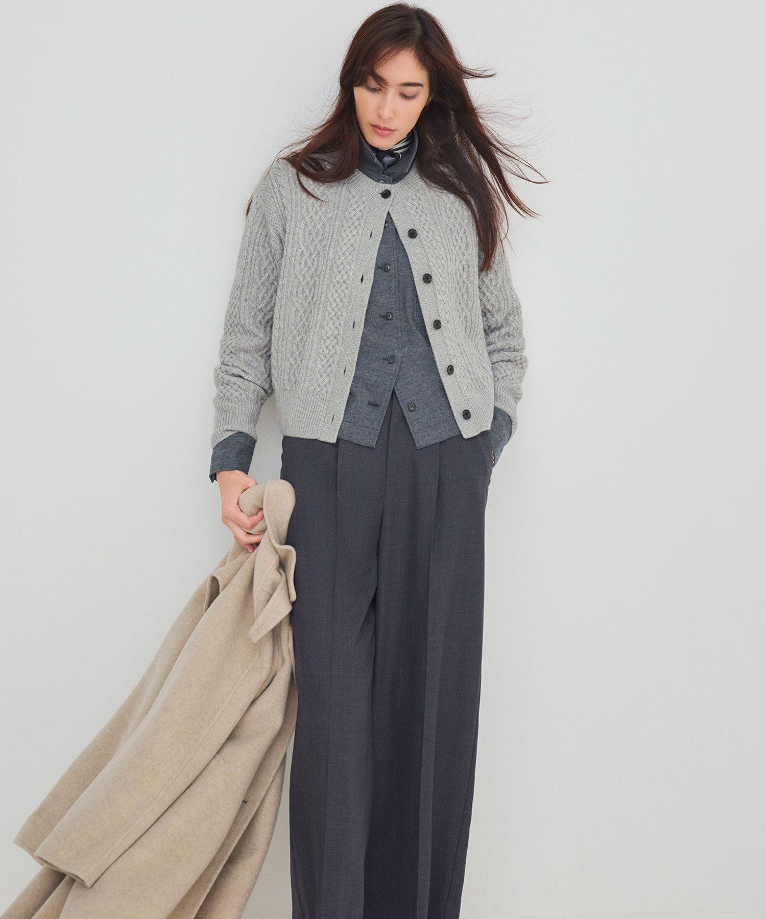 23区｜【洗える】カシミヤブレンド ケーブルニットカーディガン