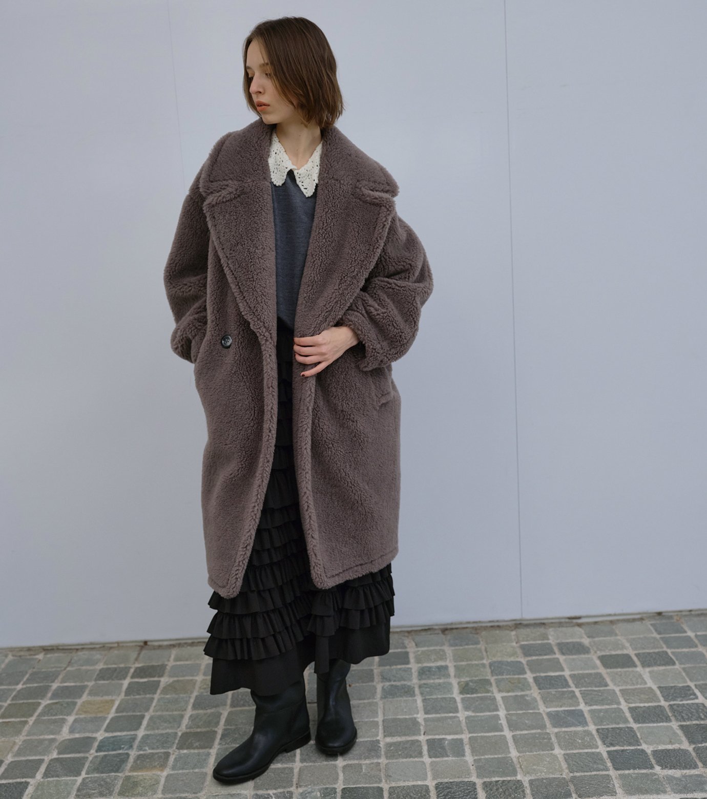 LE CIEL BLEU｜フェイクシアリングコクーンコート / Faux Shearling