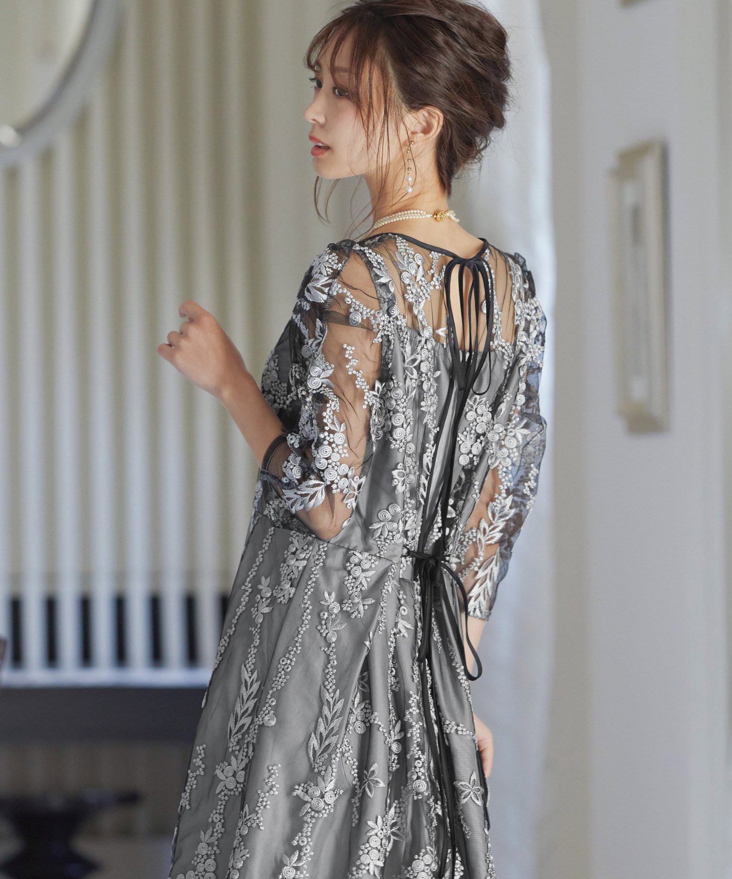 bflat｜刺_レース バックリボン パーティードレス | Rakuten Fashion