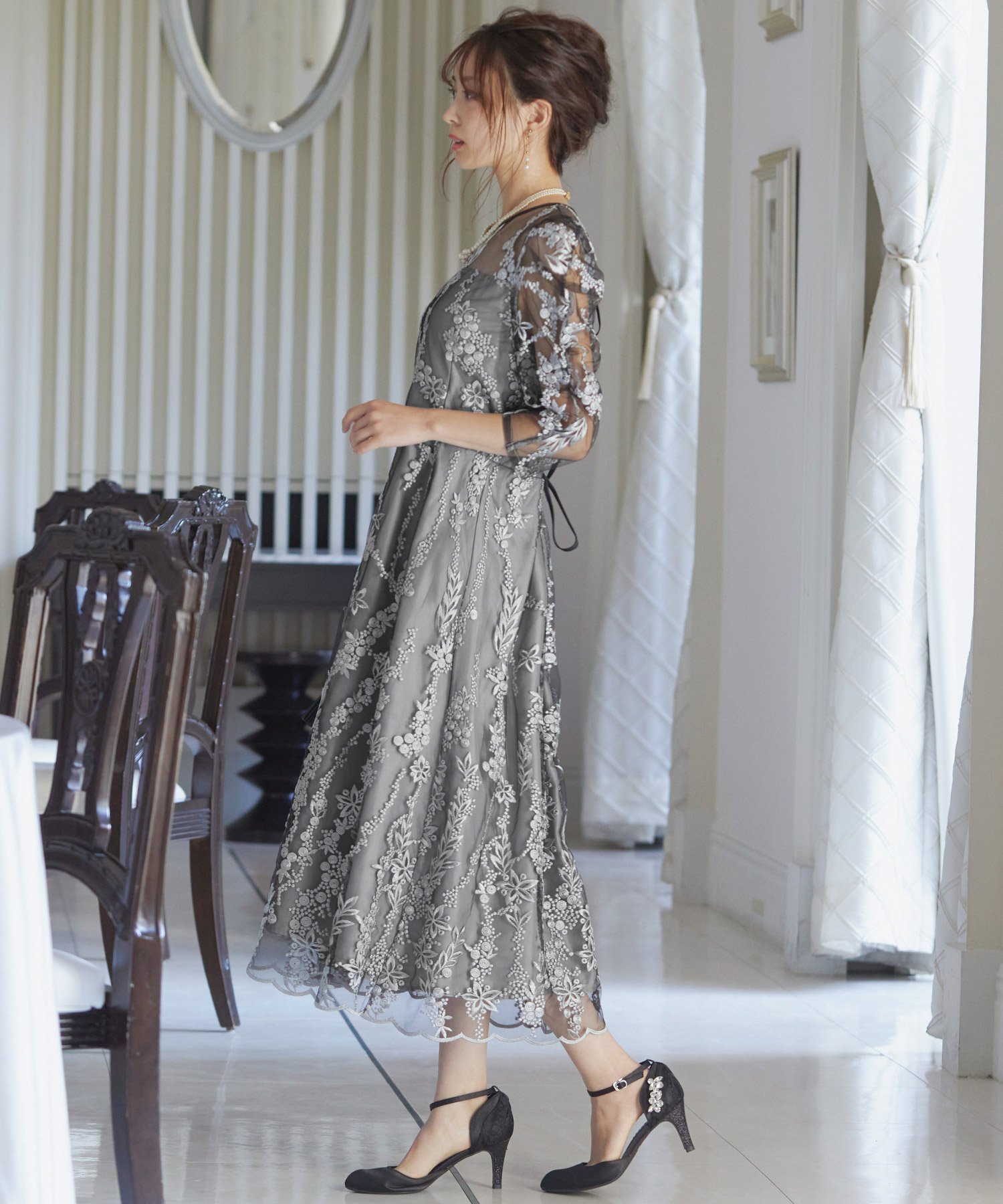 bflat｜刺_レース バックリボン パーティードレス | Rakuten Fashion