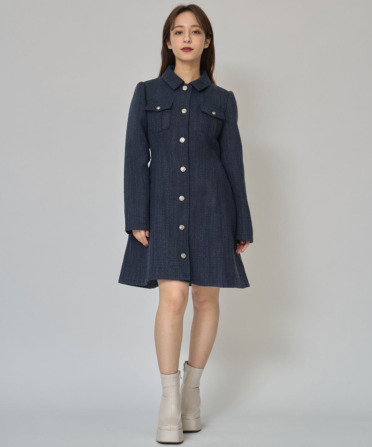 REDYAZEL｜エンブレムボタンツイードシャツミニワンピース | Rakuten