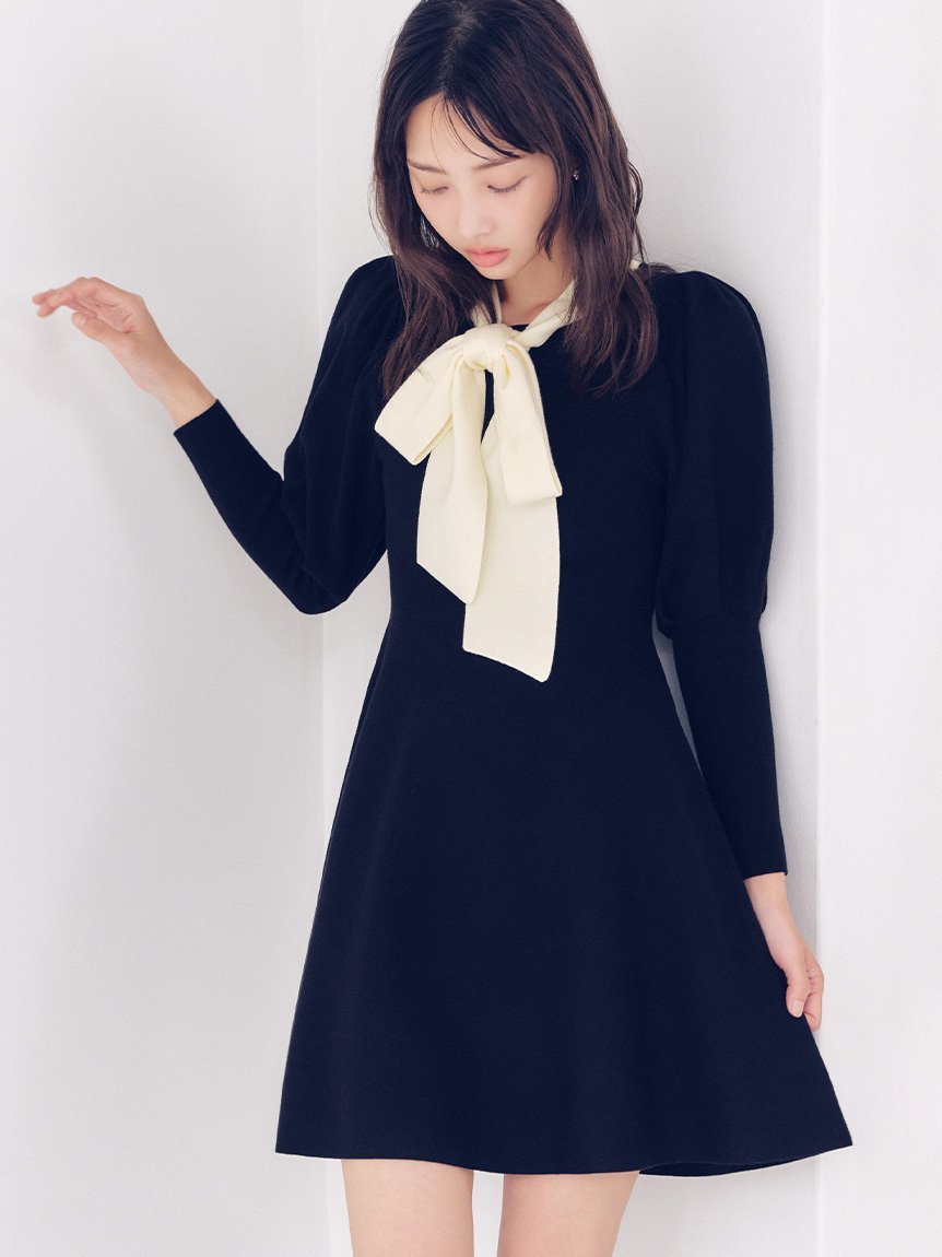 LILY BROWN｜ボウタイリボンニットワンピース | Rakuten Fashion(楽天