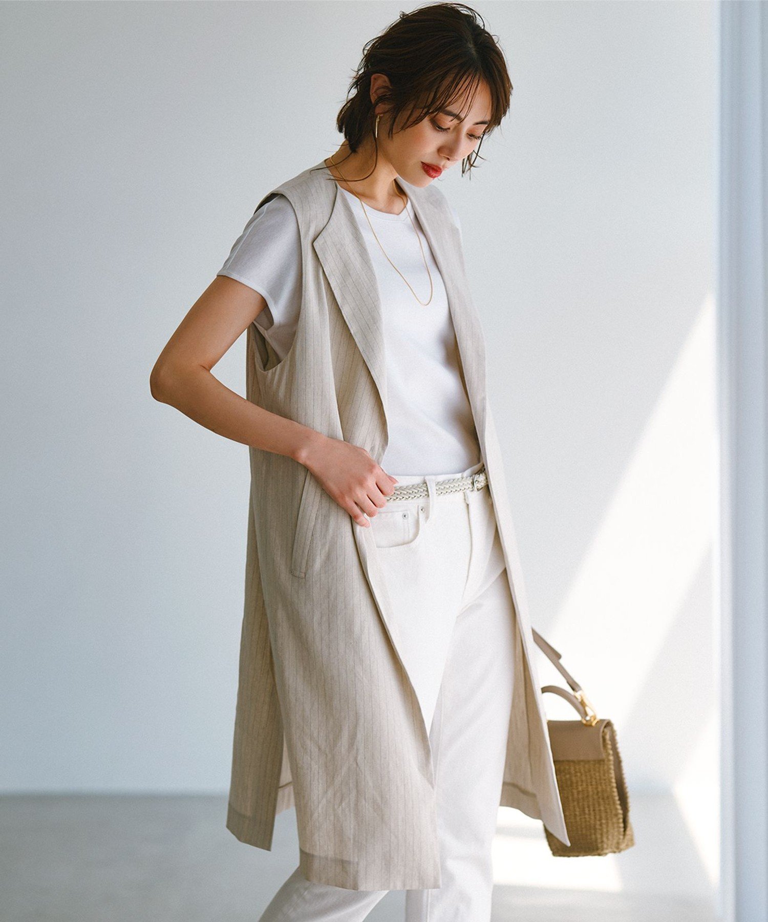 23区｜【CLASSY.6月号掲載/洗える】リネンレーヨンストレッチ ジレ