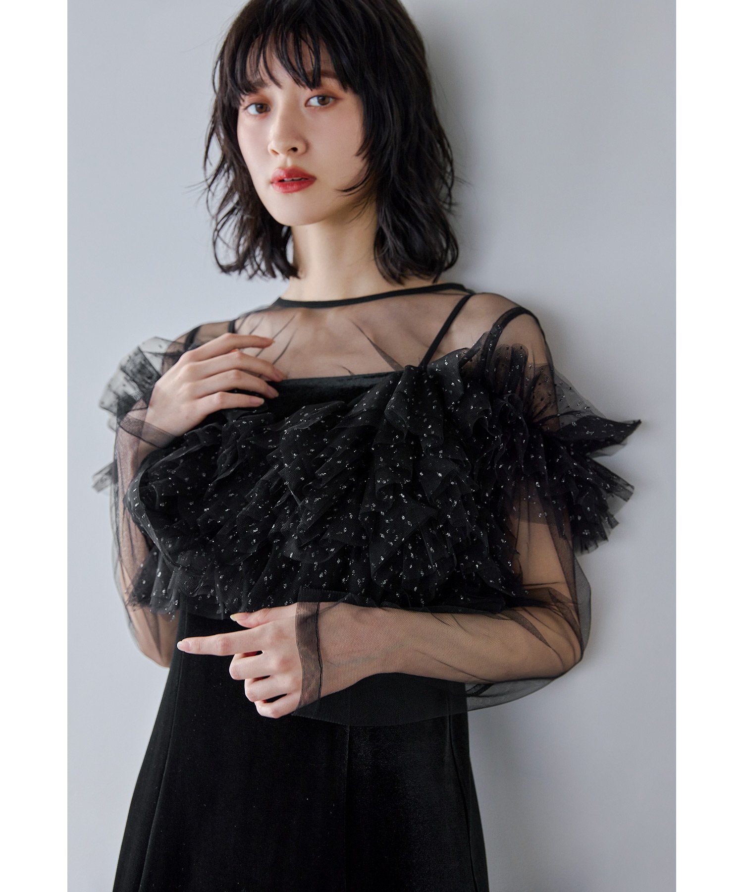 bflat｜ボリュームフリルレイヤードレス 3点セット チュールベスト