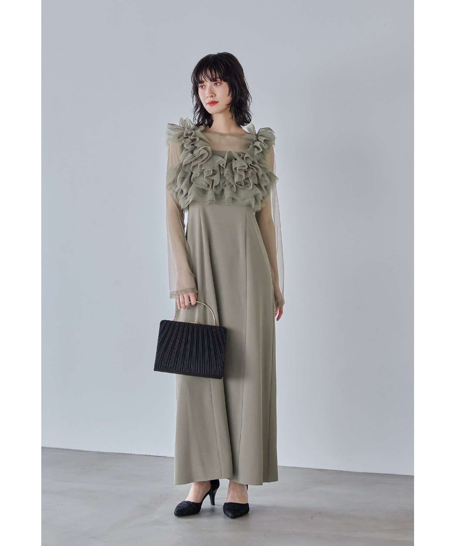 bflat｜ボリュームフリルレイヤードレス 3点セット チュールベスト