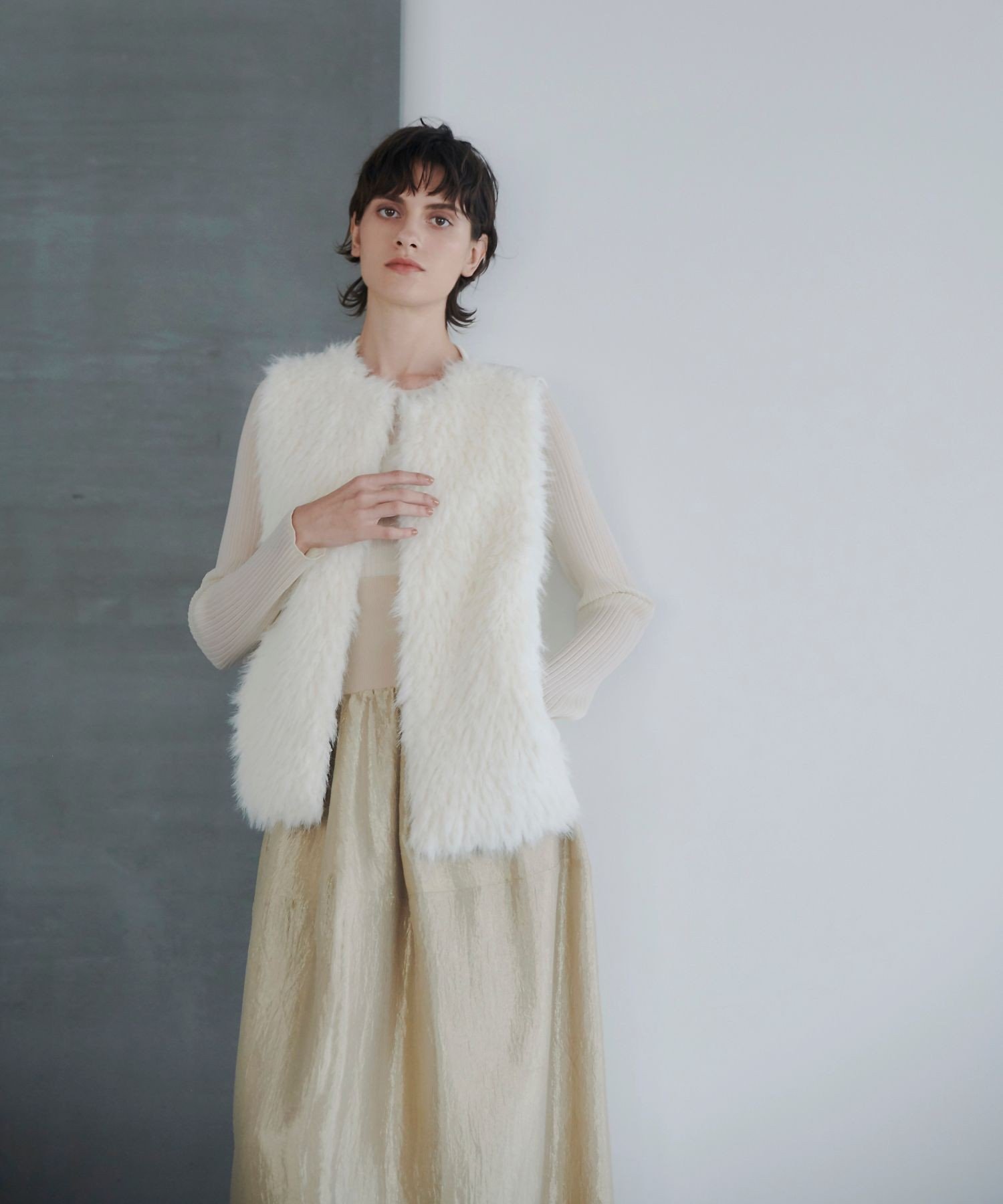 allureville｜ジャガードフェイクファーコンビニットジレ | Rakuten