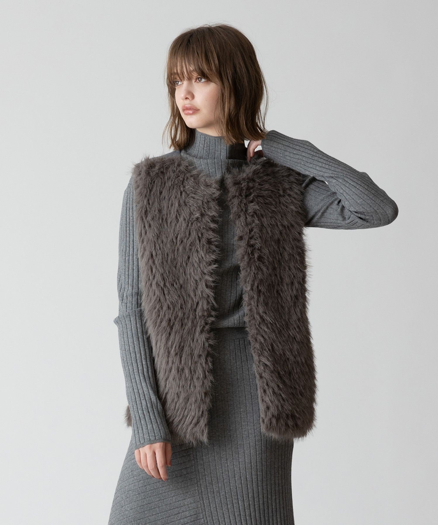 allureville｜ジャガードフェイクファーコンビニットジレ | Rakuten