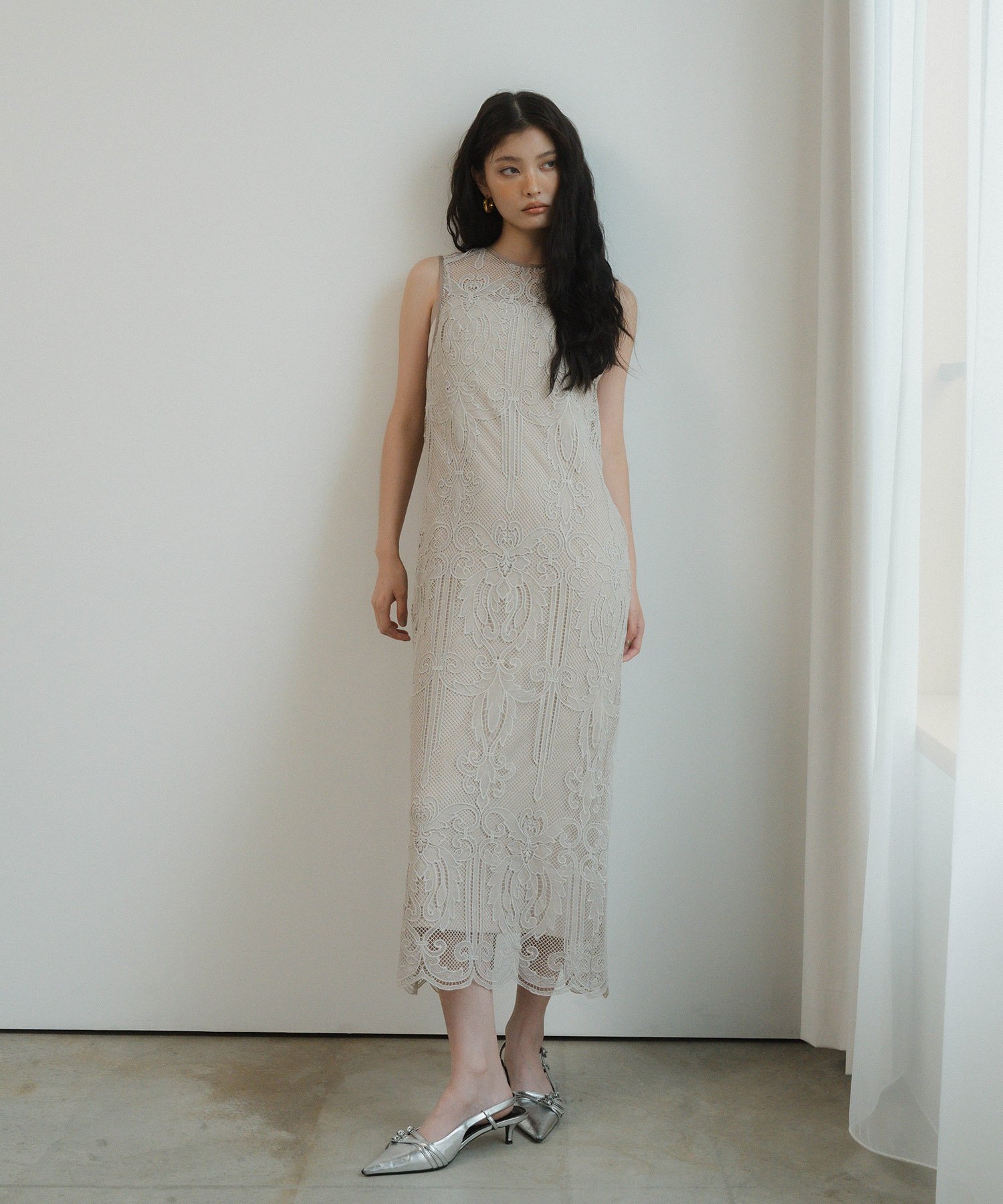 ANDRESD｜結婚式対応 ワンピースドレス ケミカルレースジッパー