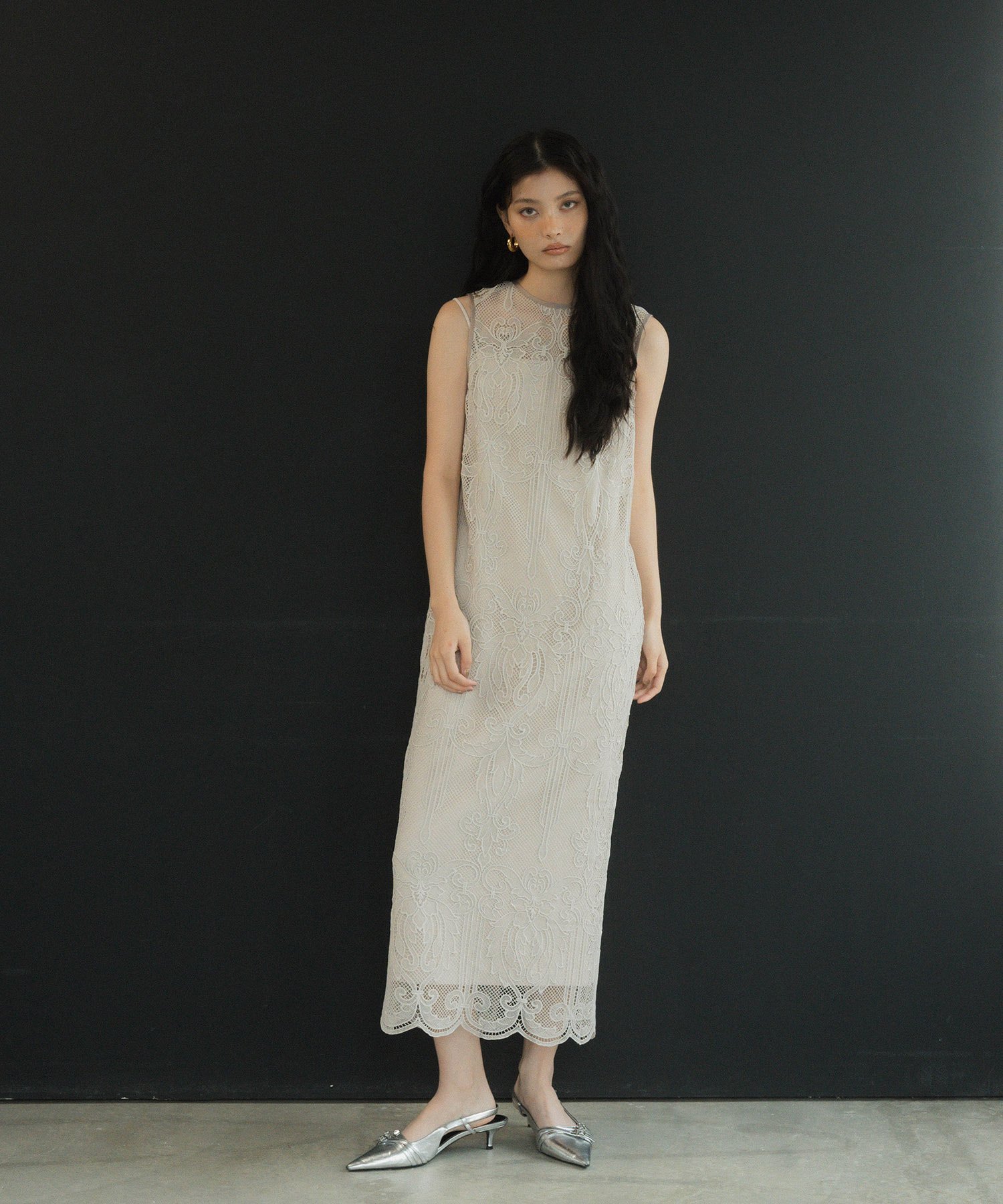 ANDRESD｜結婚式対応 ワンピースドレス ケミカルレースジッパー