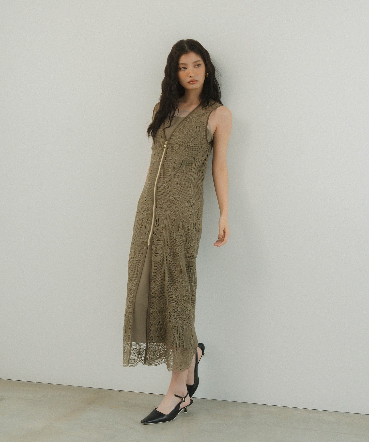 ANDRESD｜結婚式対応 ワンピースドレス ケミカルレースジッパー