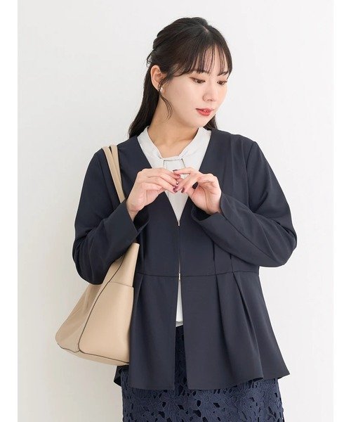 Re-J&SUPURE｜【接触冷感】【ストレッチツイル】ノーカラーペプラム