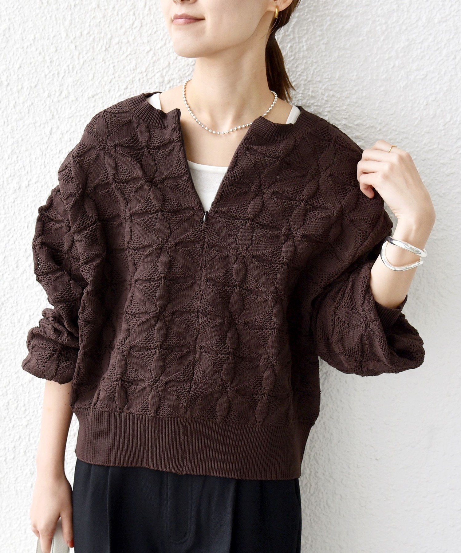 2WAY フラワー ジャカード ハーフ ジップ プルオーバー SHIPS｜【WEB限定】<洗濯機可能>2WAY フラワー ジャカード ハーフ