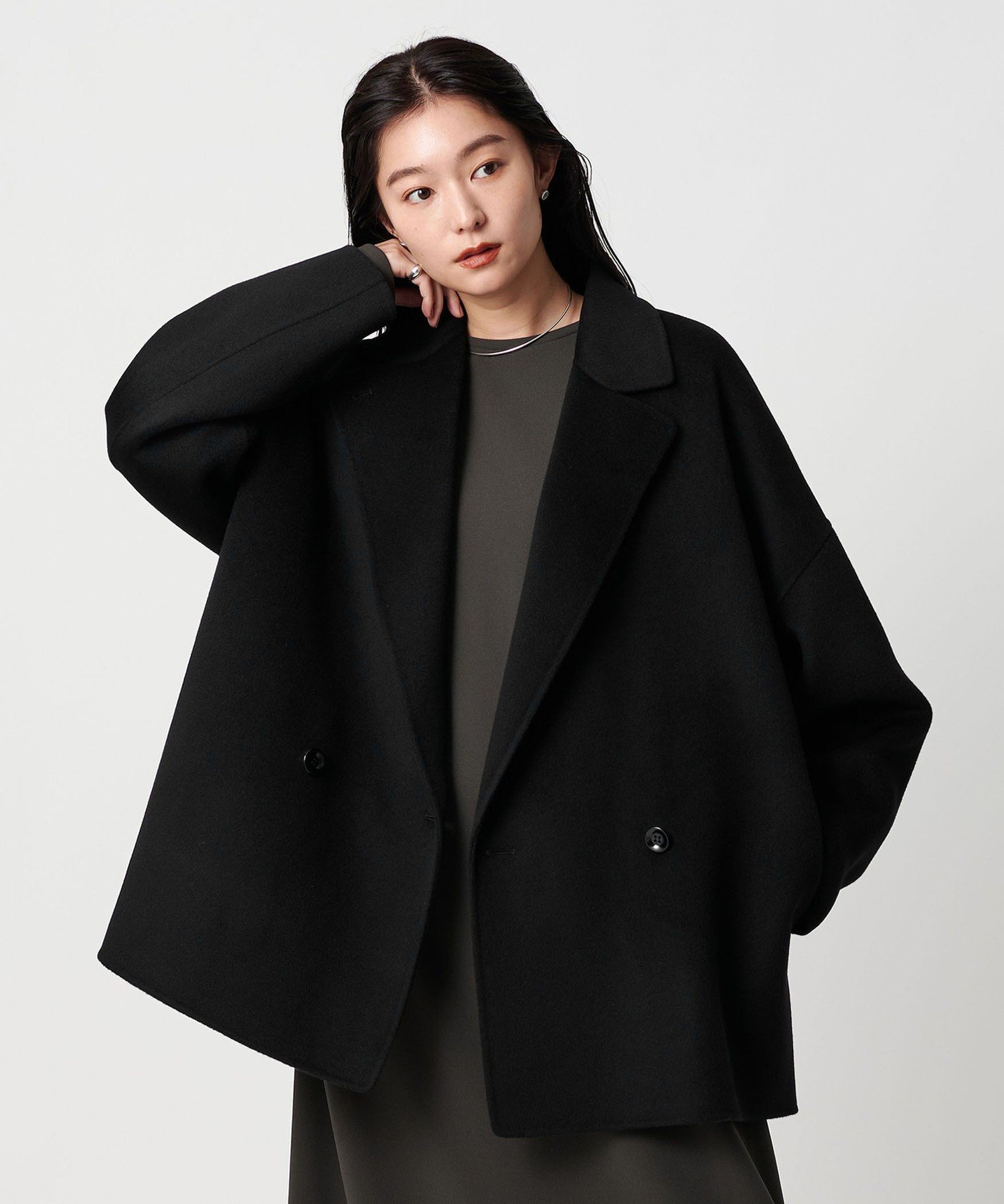 MARW UNITED ARROWS リバー ミドル丈 コート　ブラック MARW UNITED ARROWS＞リバー ミドル丈 コート