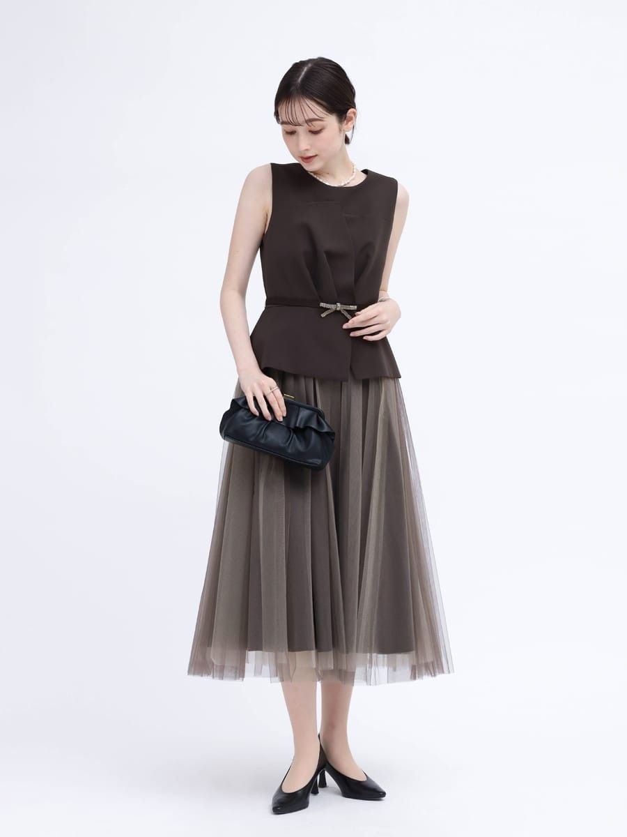 Vin｜ビジューベルトチュールドレス(brown) | Rakuten Fashion(楽天