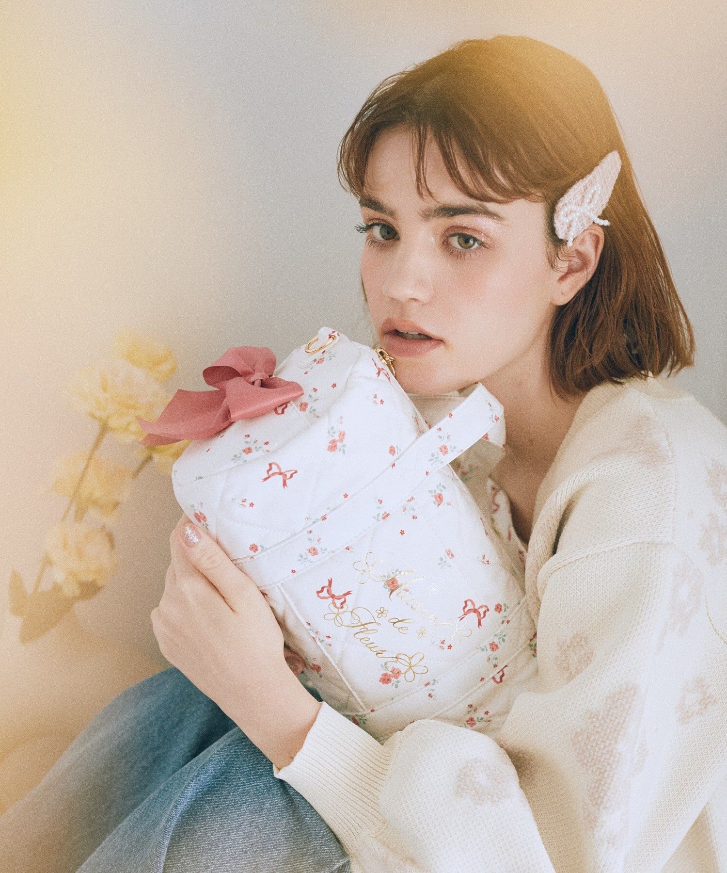 Maison de FLEUR｜フラワーリボンプリント2Wayボストンバッグ