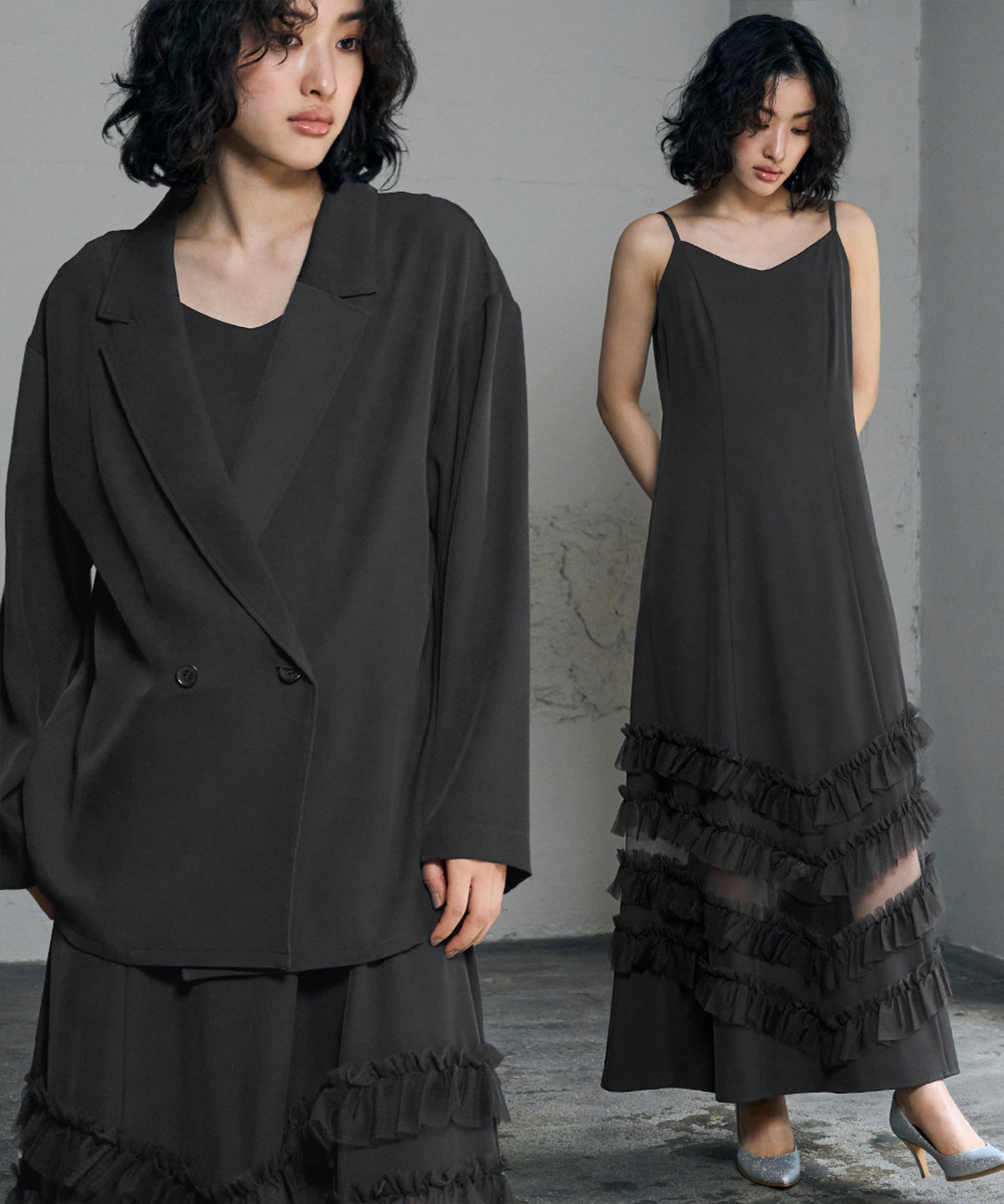 RIVER FIELD & Co.｜テーラードジャケット チュールフリルキャミ