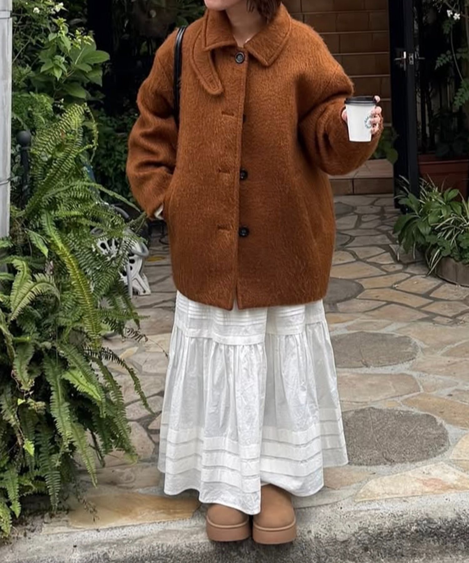 Discoat｜【着こなしやすい】ステンカラーシャギーミドルコート