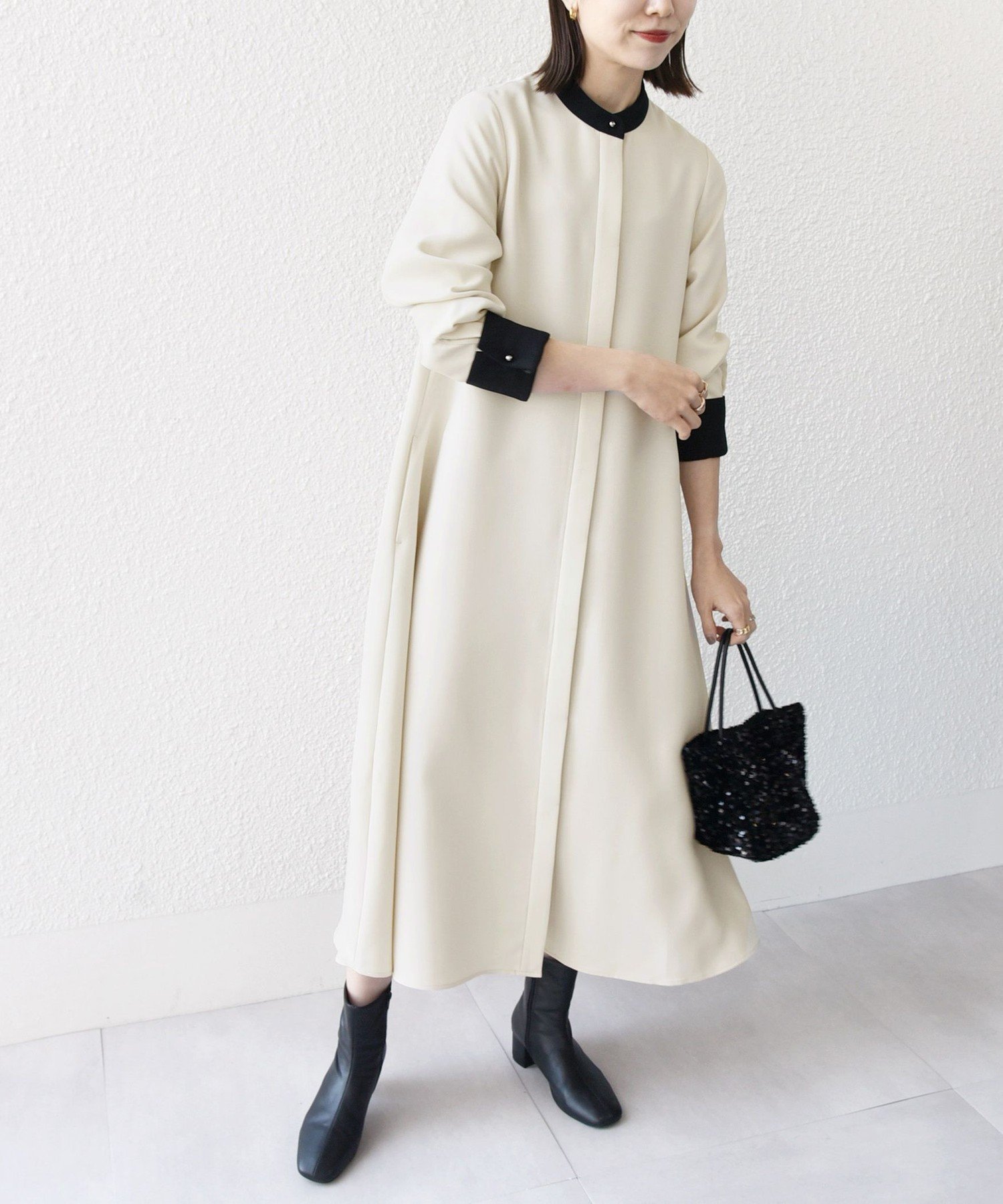 極美品　SHIPS any ダブルクロス　Aラインシャツワンピース　ネイビー 一部追加予約》SHIPS any:〈洗濯機可能〉ダブルクロス Aライン シャツ