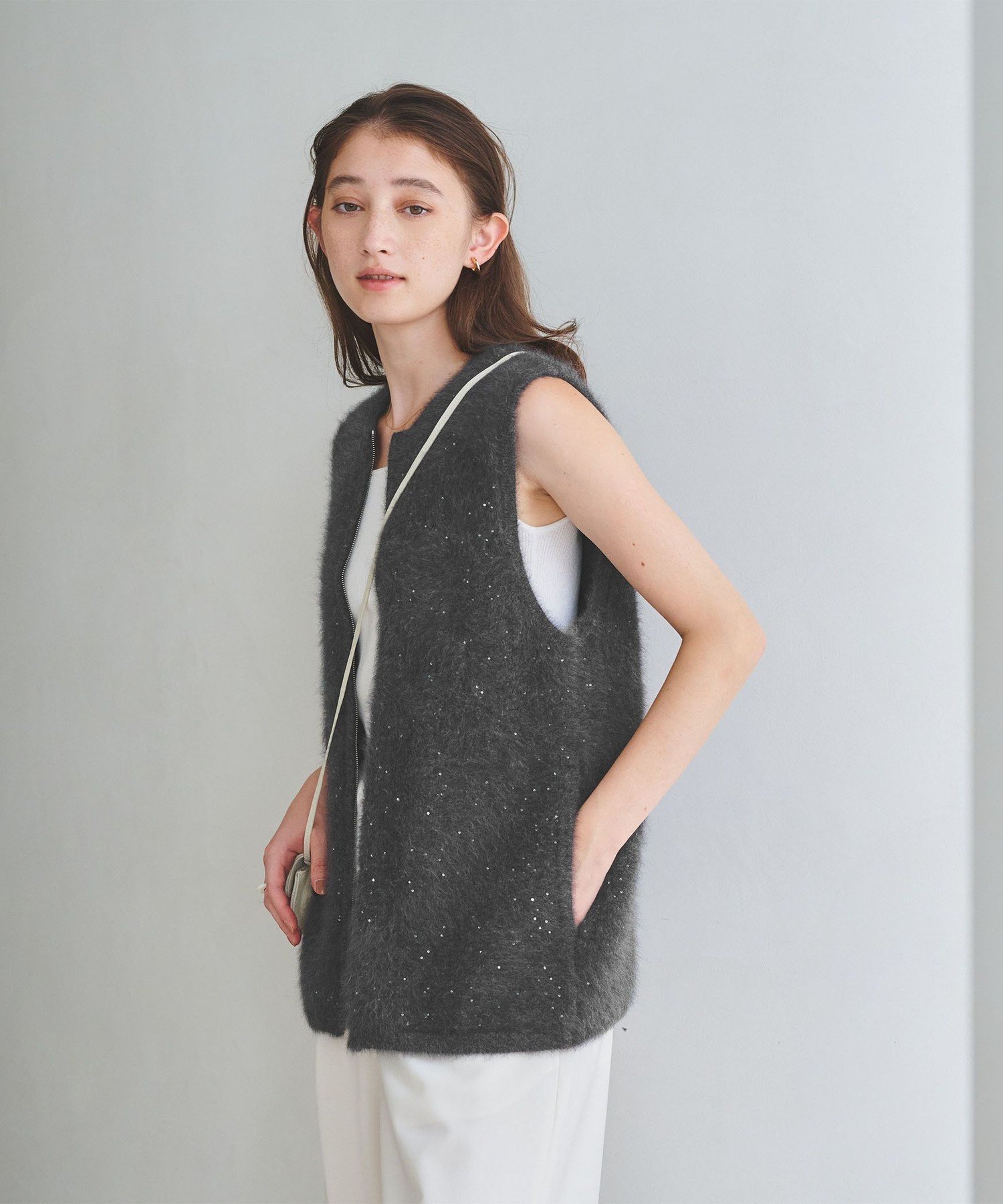 UNITED ARROWS｜フォックスカシミヤ スパンコール ジップ ベスト