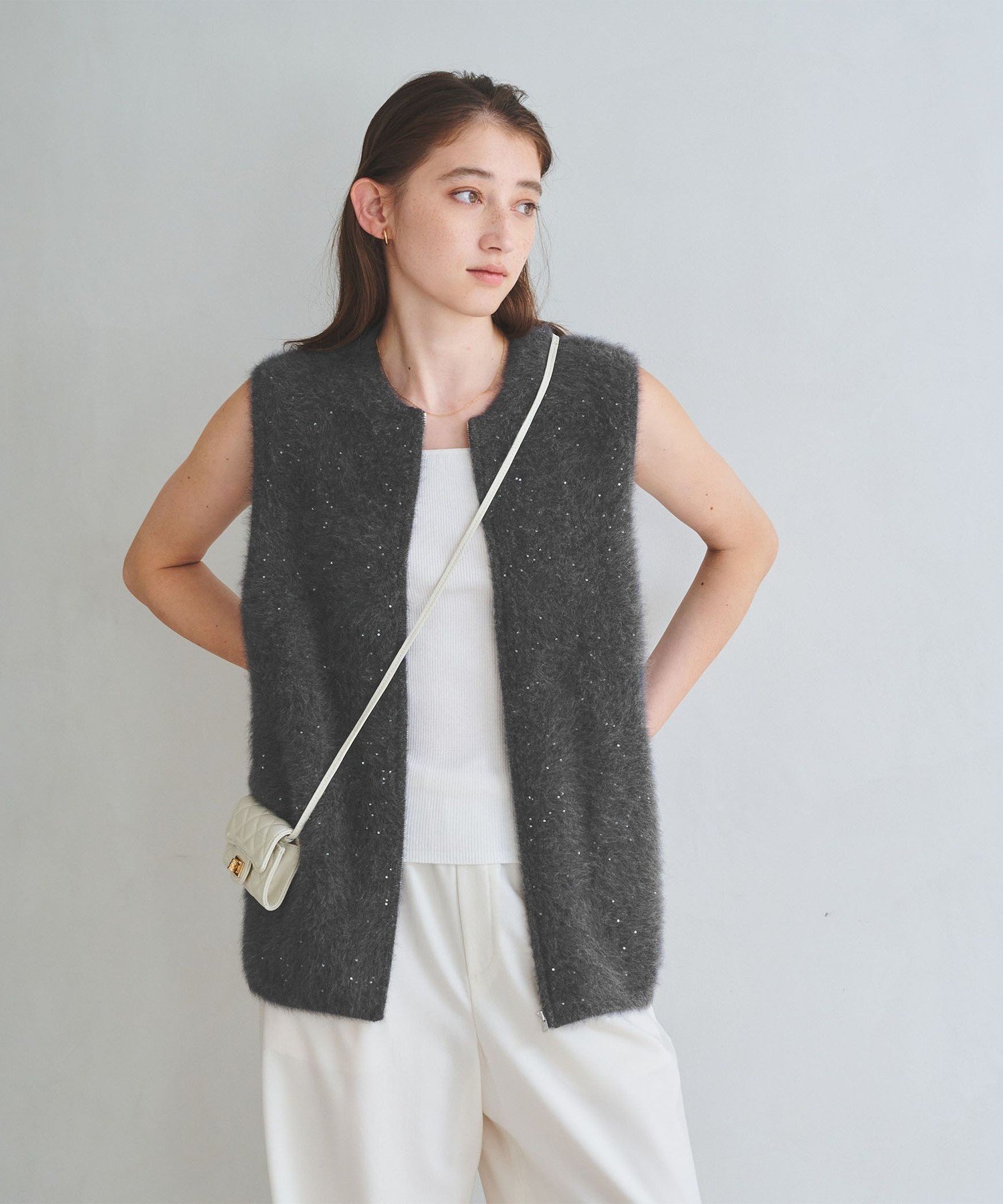 UNITED ARROWS｜フォックスカシミヤ スパンコール ジップ ベスト