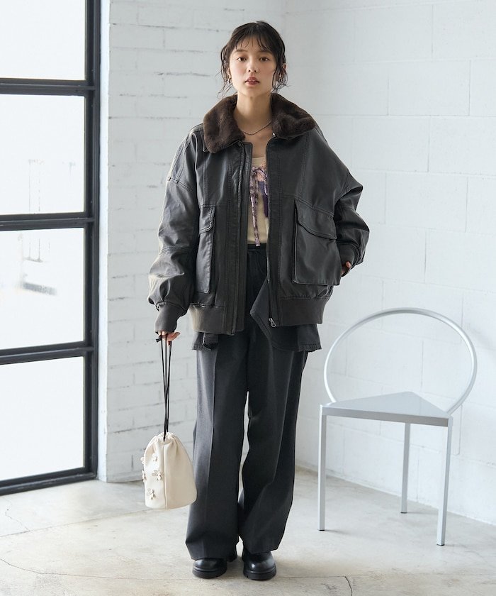 FREAK'S STORE｜2way フェード加工 ファー襟レザレットブルゾン 25AW