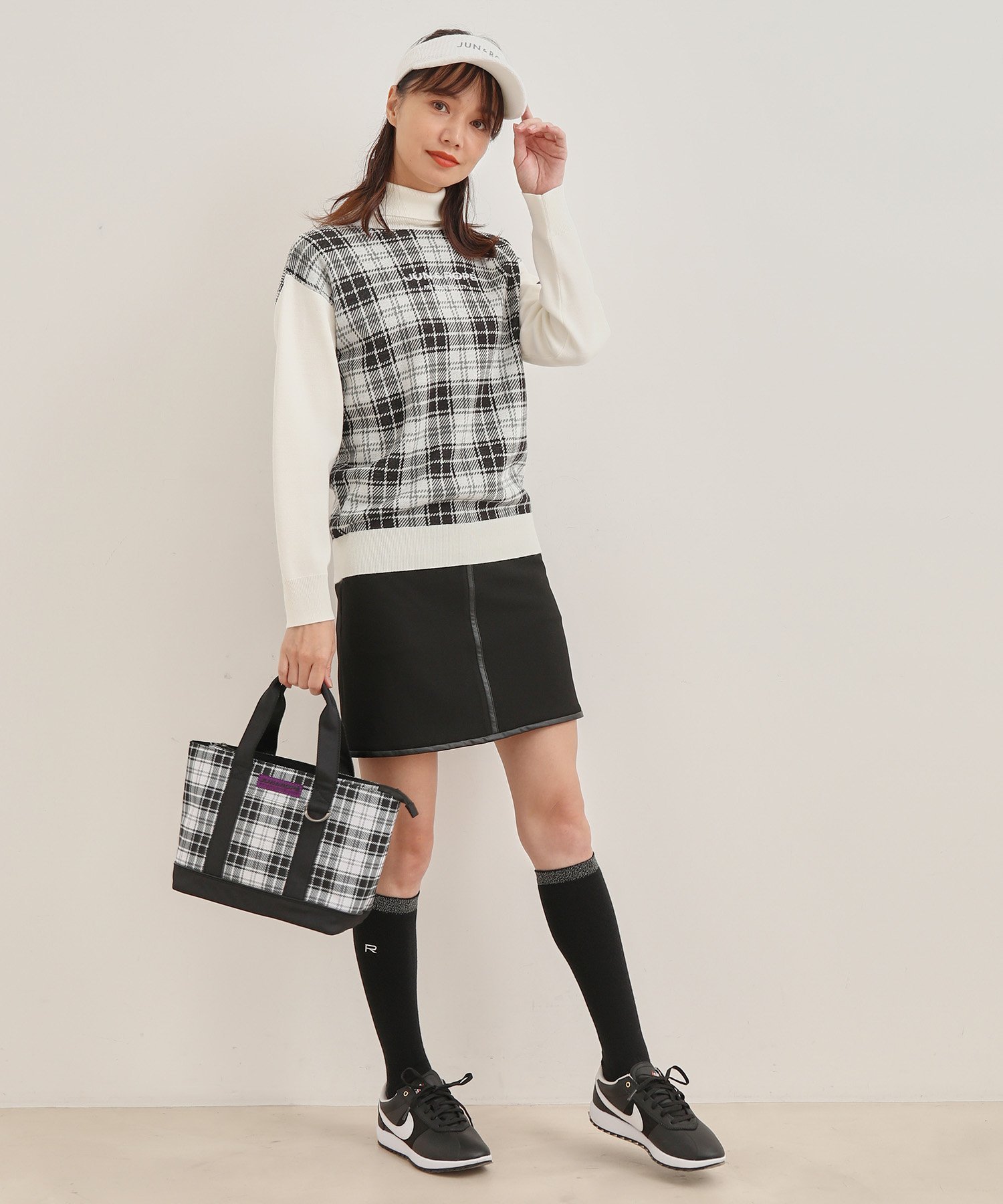 JUN&ROPE'｜【保温】【吸湿発熱】レザーアクセント使いAラインスカート