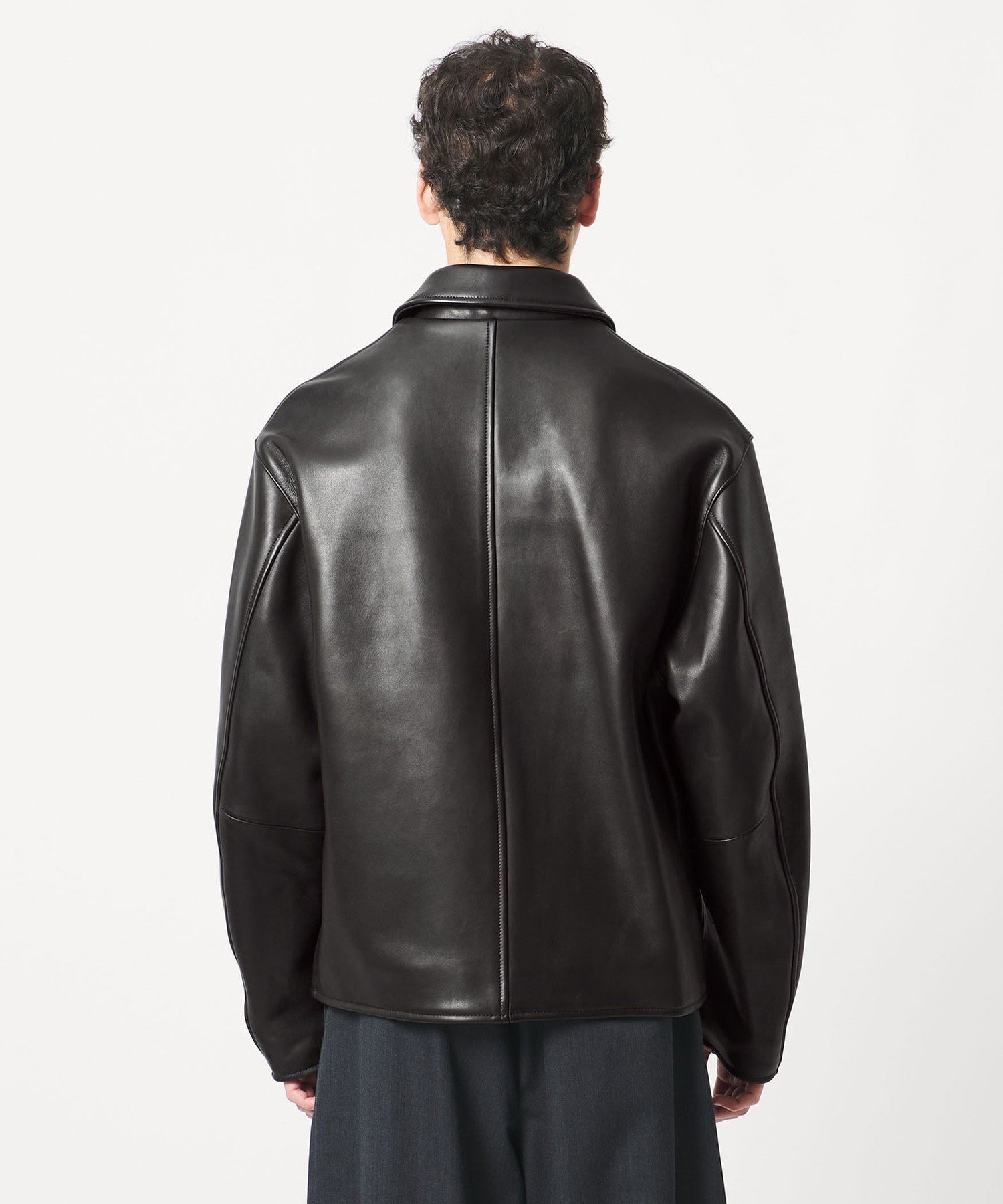 UNITED ARROWS レザージャケット　ラムレザー 黒　M ノーカラー セール】ラムレザー ノーカラーブルゾン ＜A DAY IN THE LIFE