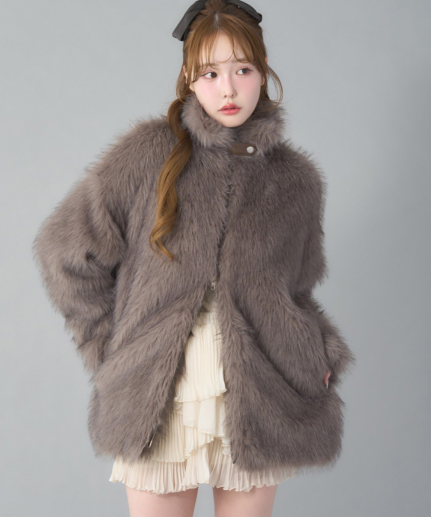 one after another NICE CLAUP｜ミドルフェイクファージャケット