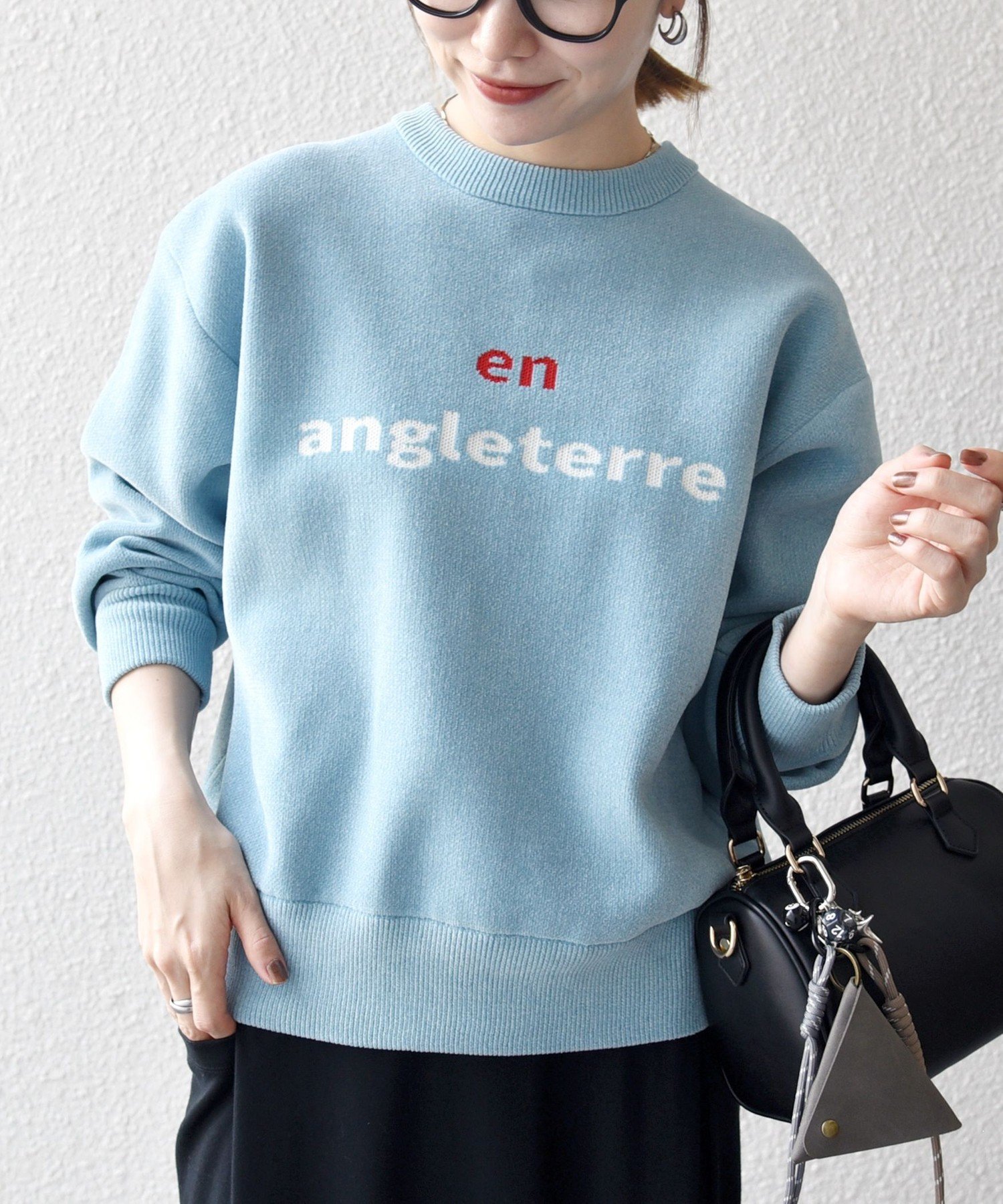 SHIPSany 手洗い可モールヤーン クルーネック ロゴ 千鳥柄 プルオーバー SHIPS any:〈手洗い可能〉モールヤーン クルーネック ロゴ 千鳥柄 プル