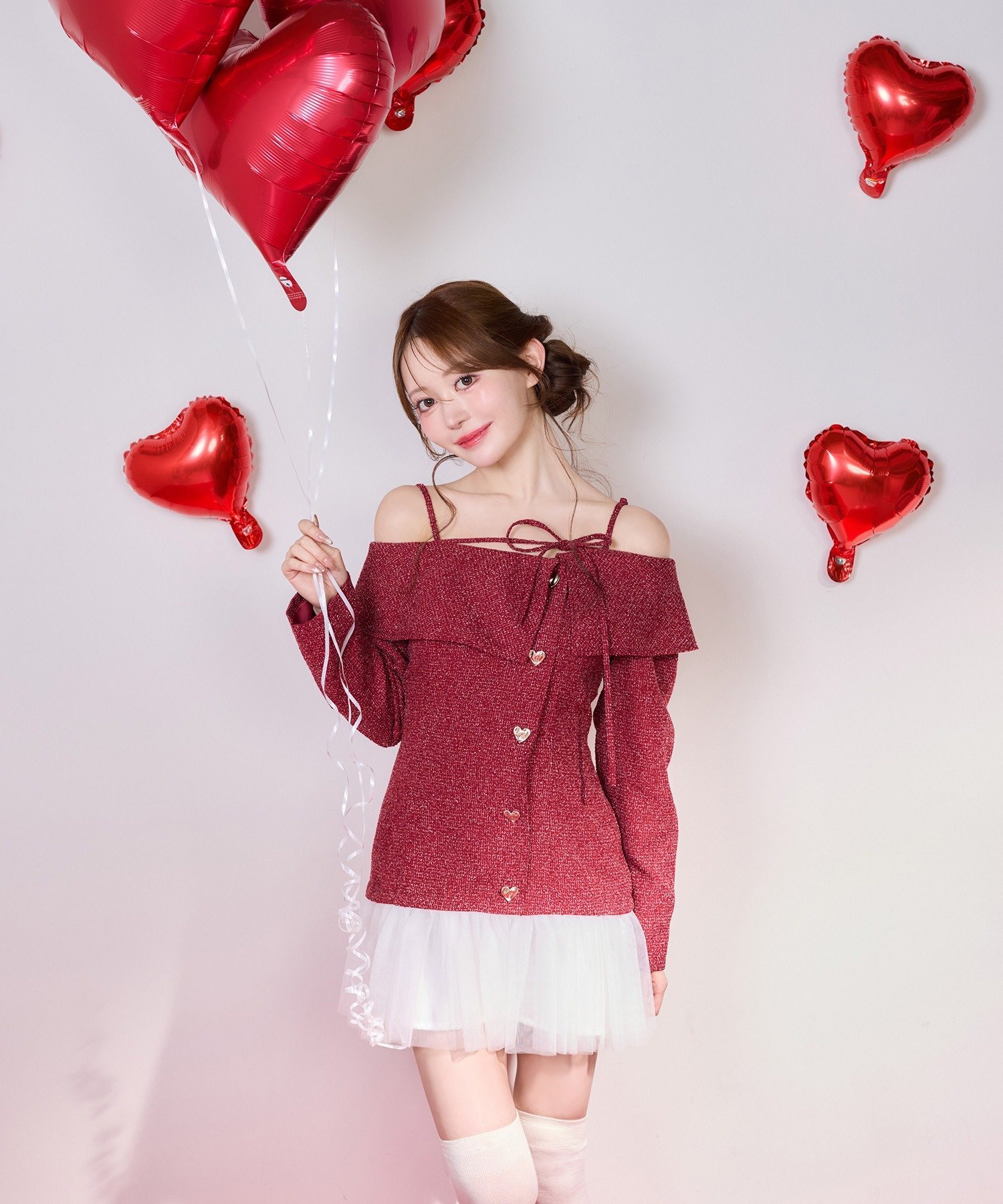 one after another NICE CLAUP｜ハートボタン切替ミニワンピース