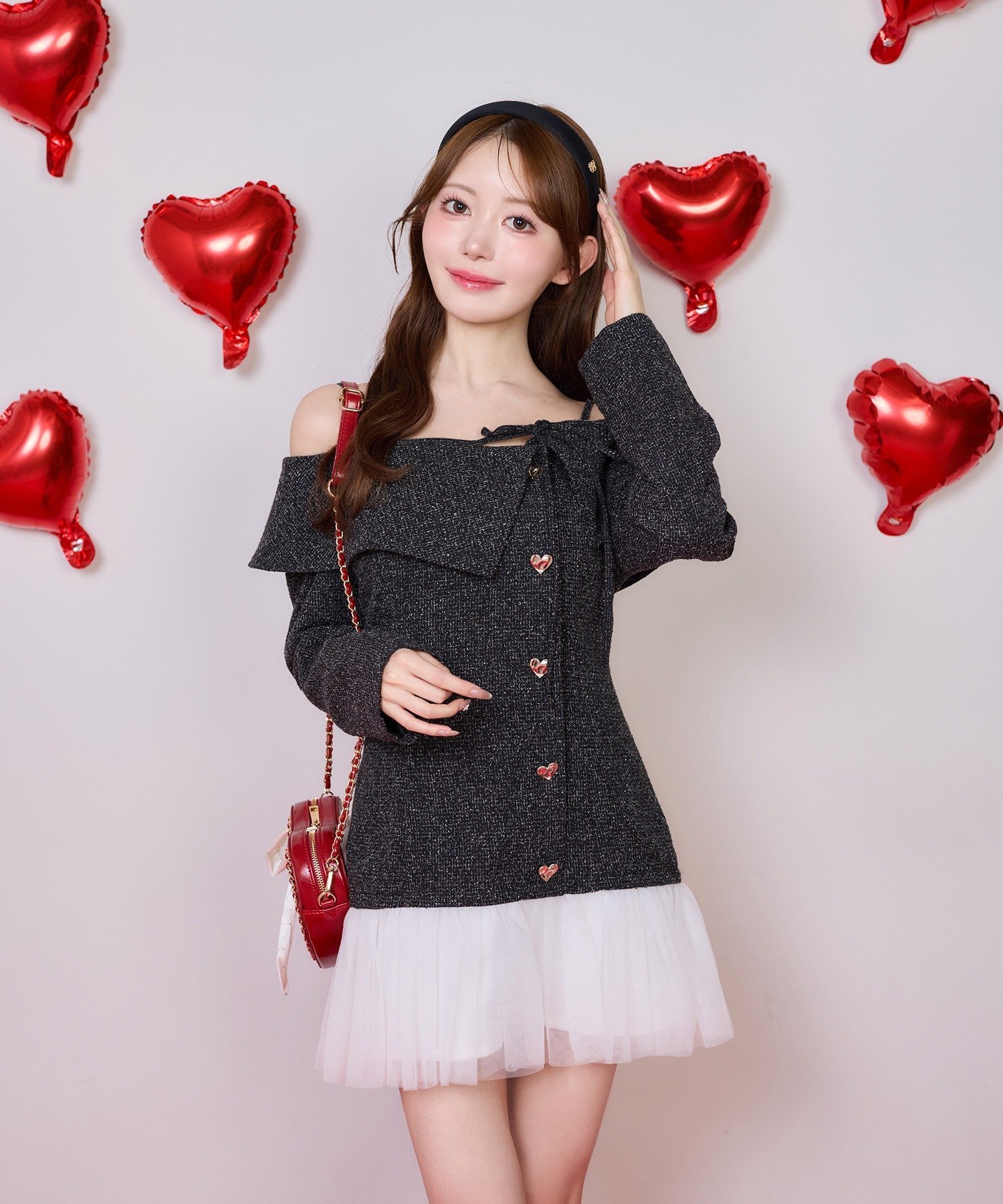 one after another NICE CLAUP｜ハートボタン切替ミニワンピース