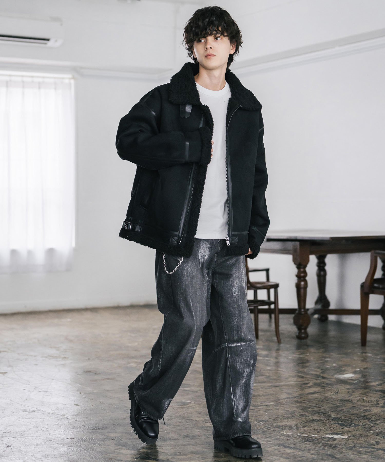 Rocky Monroe｜オーバーサイズ B-3フェイクムートン2WAY裏ボアブルゾン