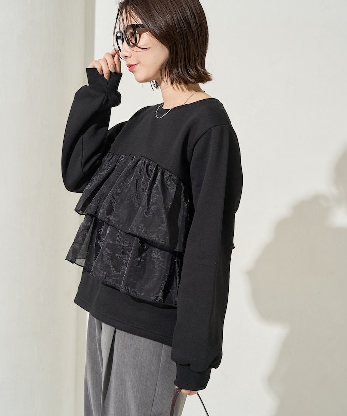 FREAK'S STORE｜オーガンジー ドッキング フリル 裏起毛 スウェット