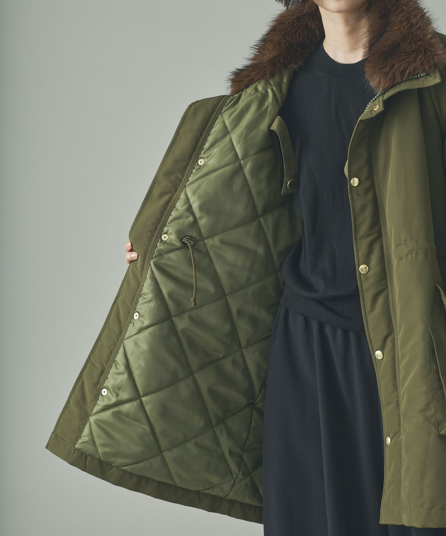 Curensology【&RC】スウェーディッシュモッズコート ブラック38 Curensology(カレンソロジー)｜〈&RC〉フェイクファーエリツキスウェー