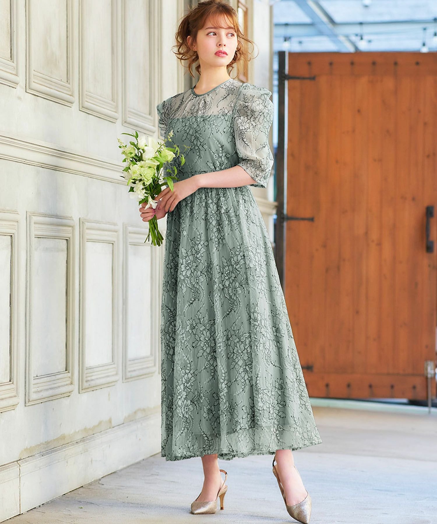 RIVER FIELD & Co.｜パフスリーブ総レースフレアロング丈 結婚式