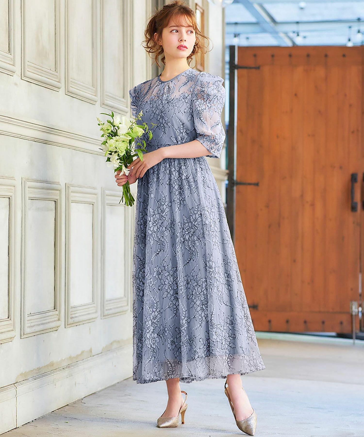 RIVER FIELD & Co.｜パフスリーブ総レースフレアロング丈 結婚式