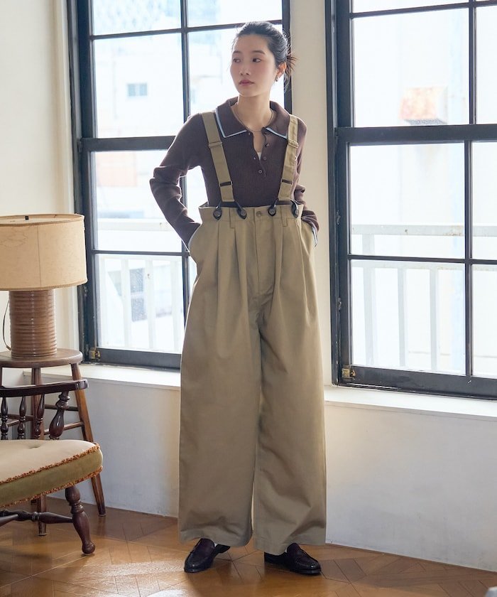FREAK'S STORE｜別注 サスペンダー付き ビッグ 2タック ツイルパンツ