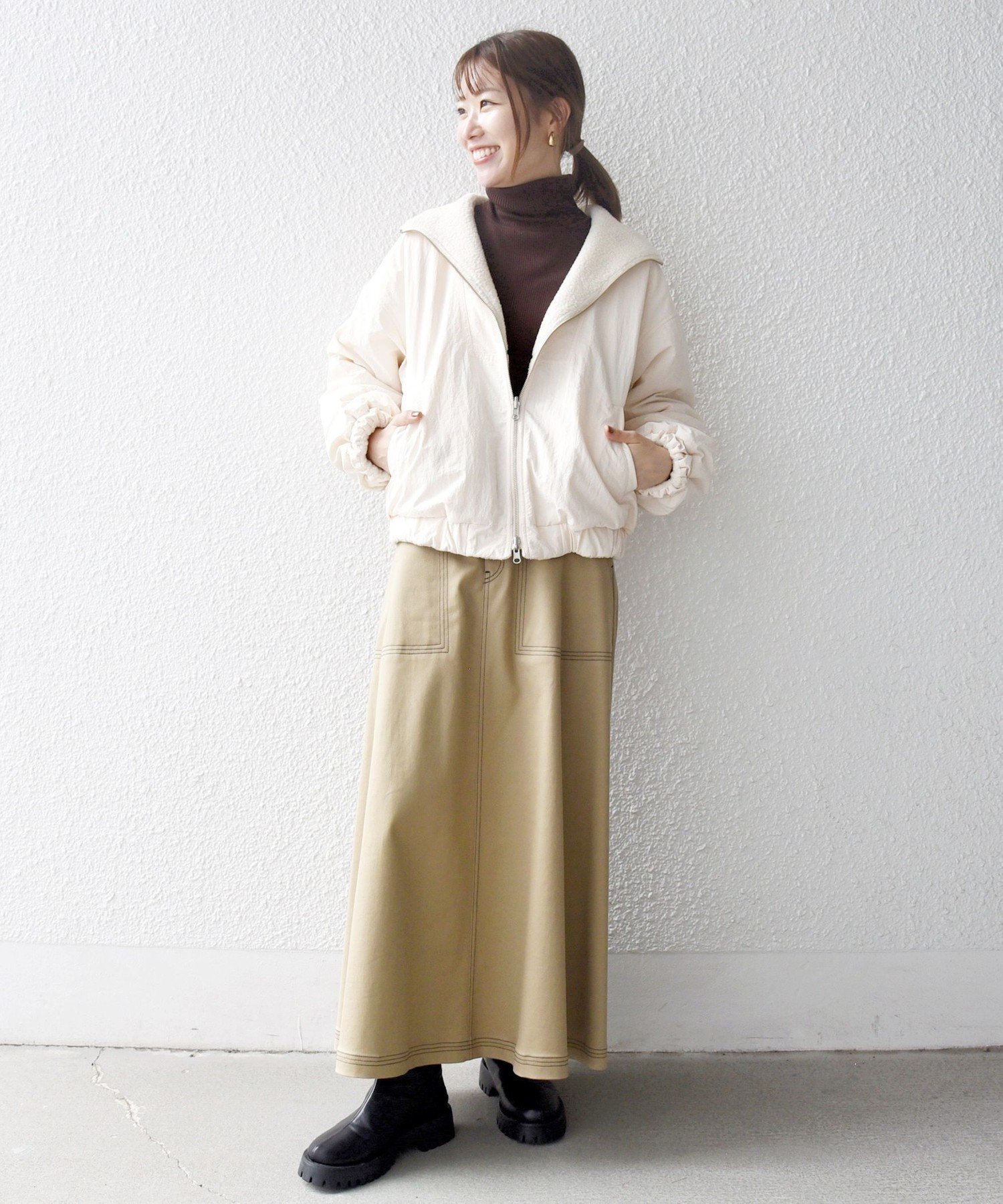 SHIPS｜SHIPS any: ナイロン * ボア リバーシブル スタンドカラー