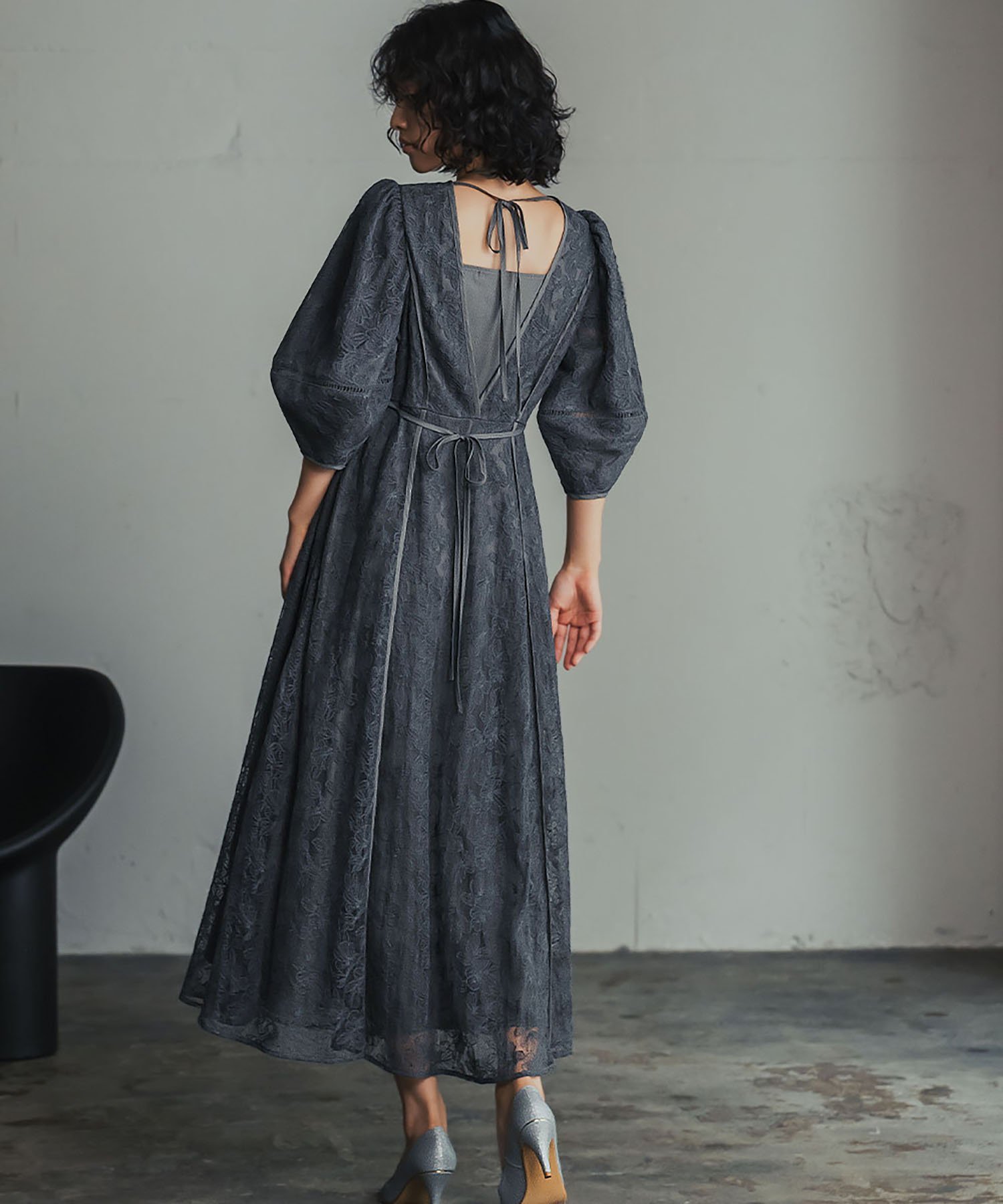 美品 GIRL パフスリーブ レース マキシドレス L 大きい ゆったり 結婚