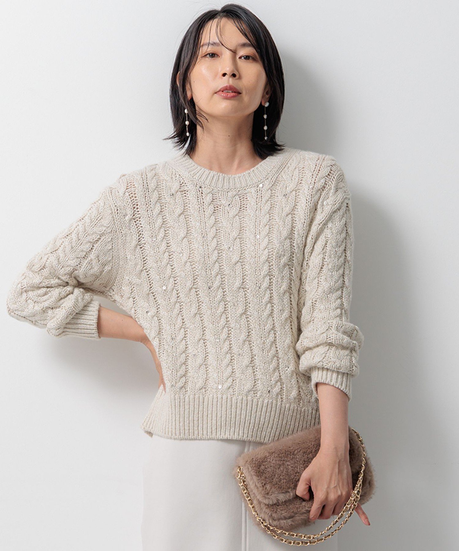 23区｜【洗える】ルレックスケーブル スパンコール ラメニット