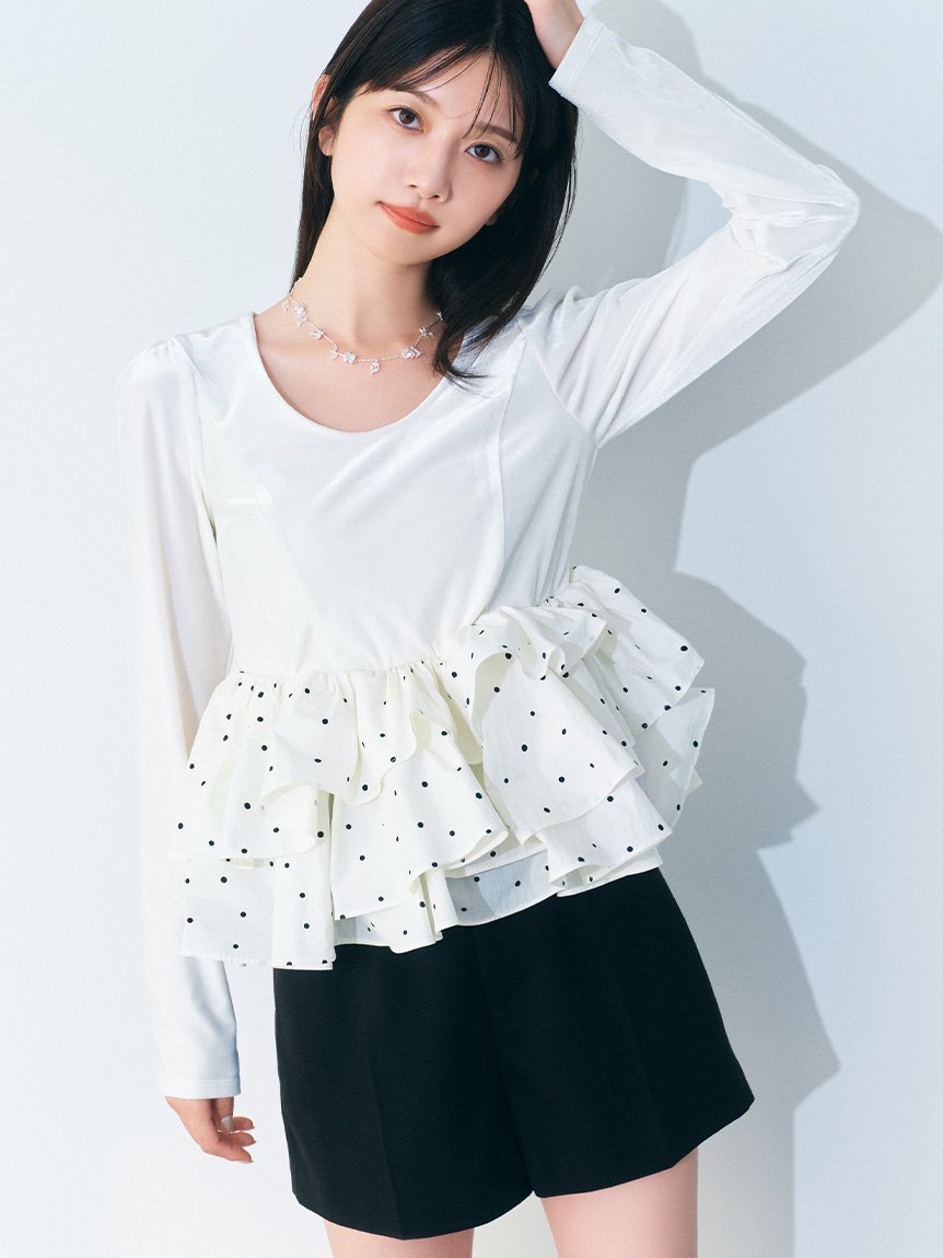 LILY BROWN｜ベロアペプラムフリルトップス | Rakuten Fashion(楽天