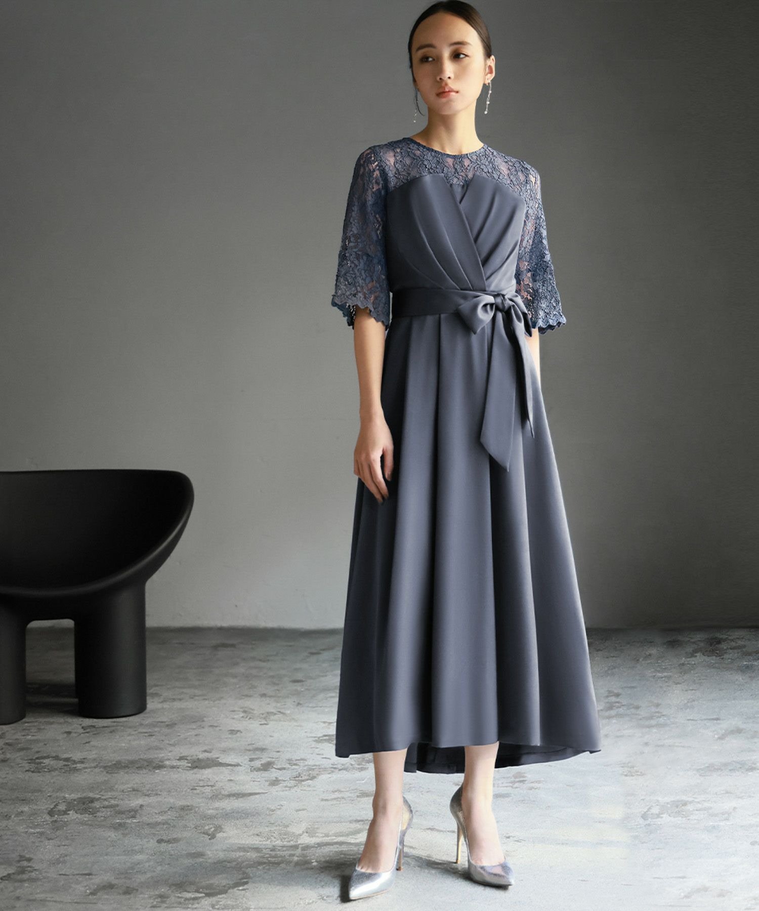 RIVER FIELD & Co.｜レース切替えビスチェ風フレアロング丈 結婚式