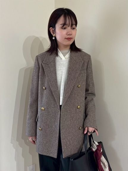 Mila Owen｜チェック金釦ダブルブレストロングブレザー | Rakuten