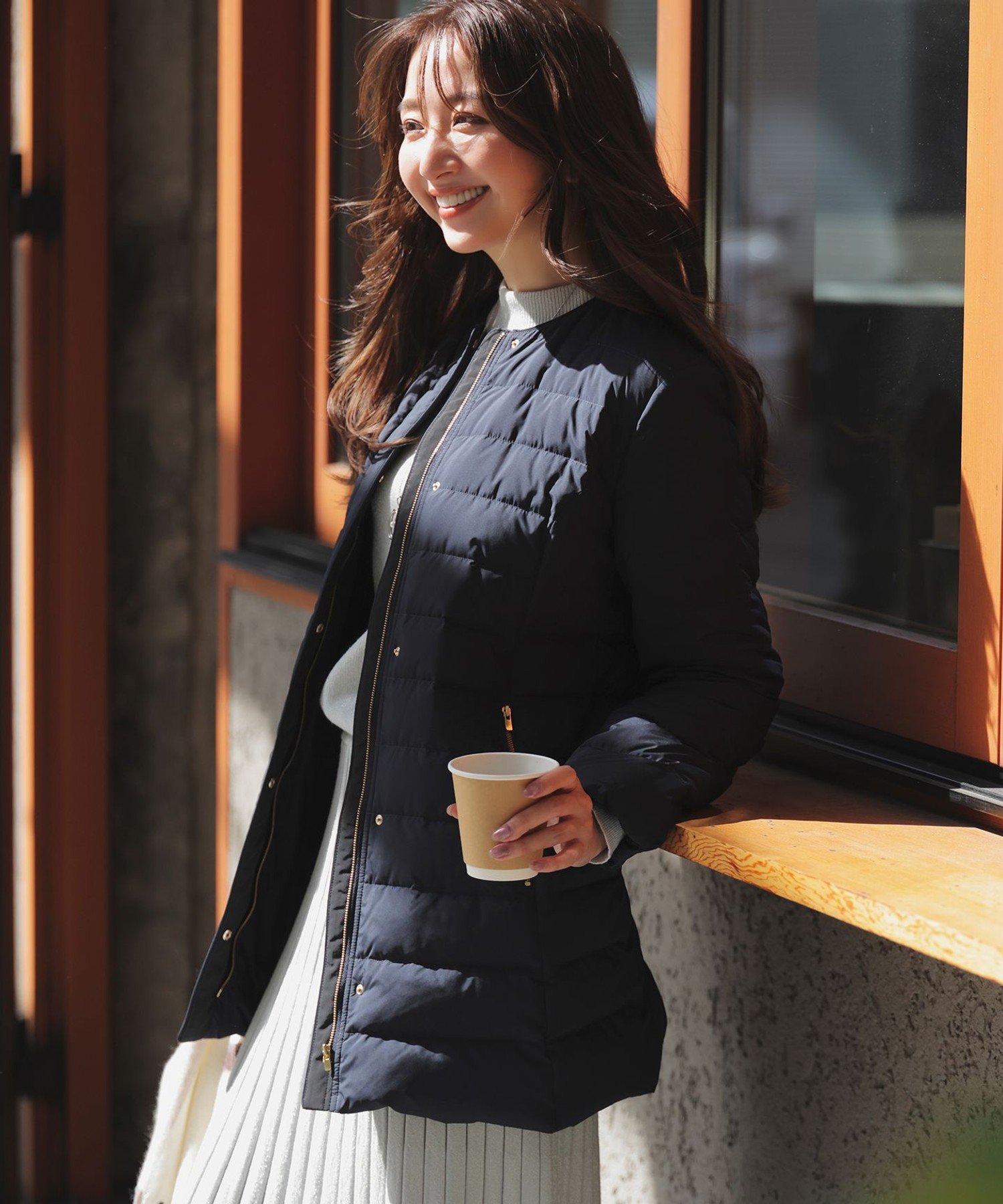 ANY SIS｜【2WAY】ノーカラーミドル ダウン | Rakuten Fashion(楽天