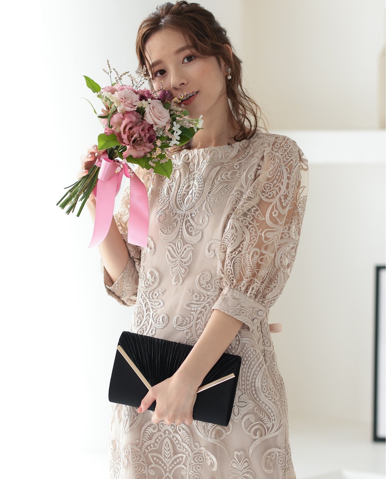 PREFERIR｜刺繍レースバックリボン結婚式パーティードレス | Rakuten